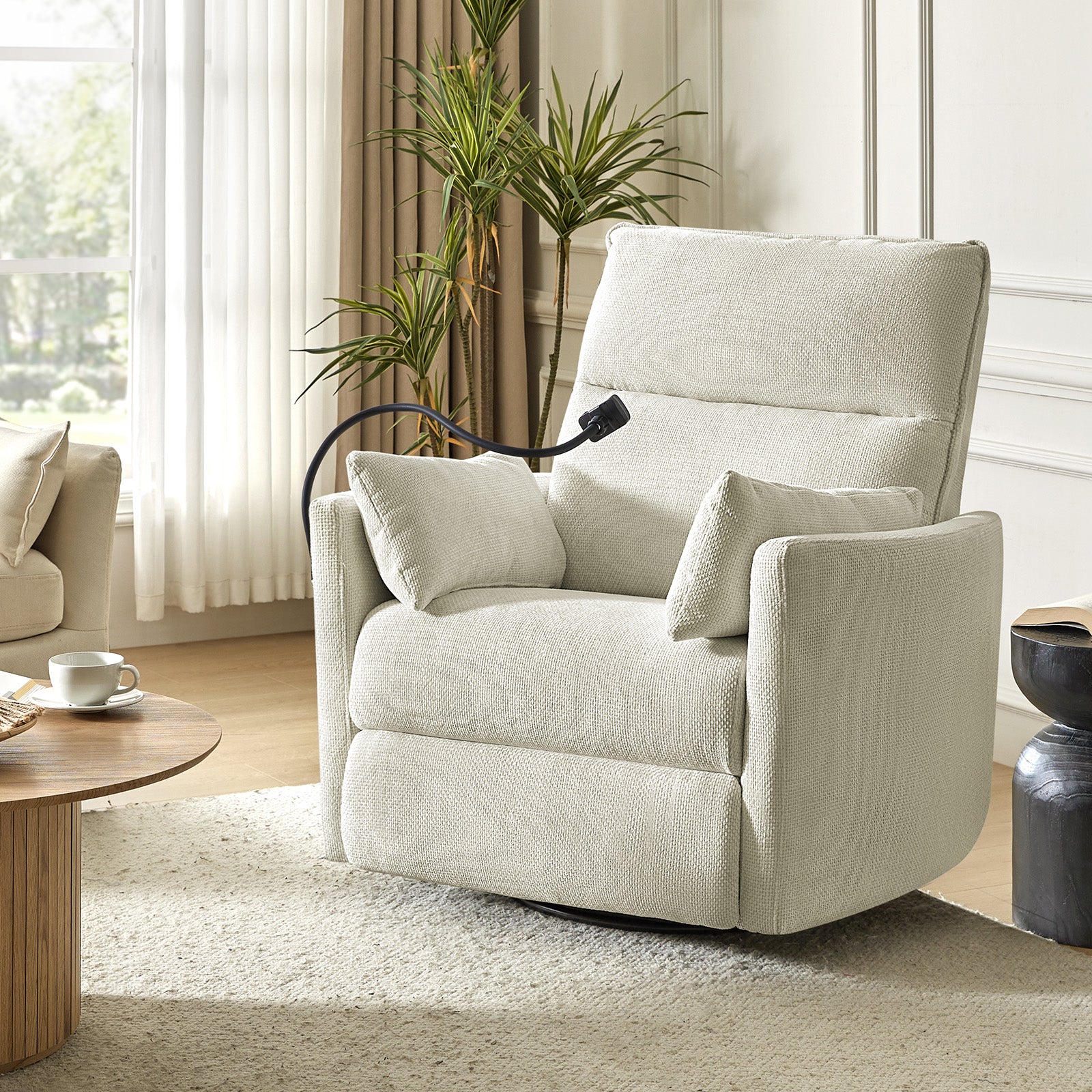 Archibald Power Rocking Swivel Nursery Recliner in Ivory