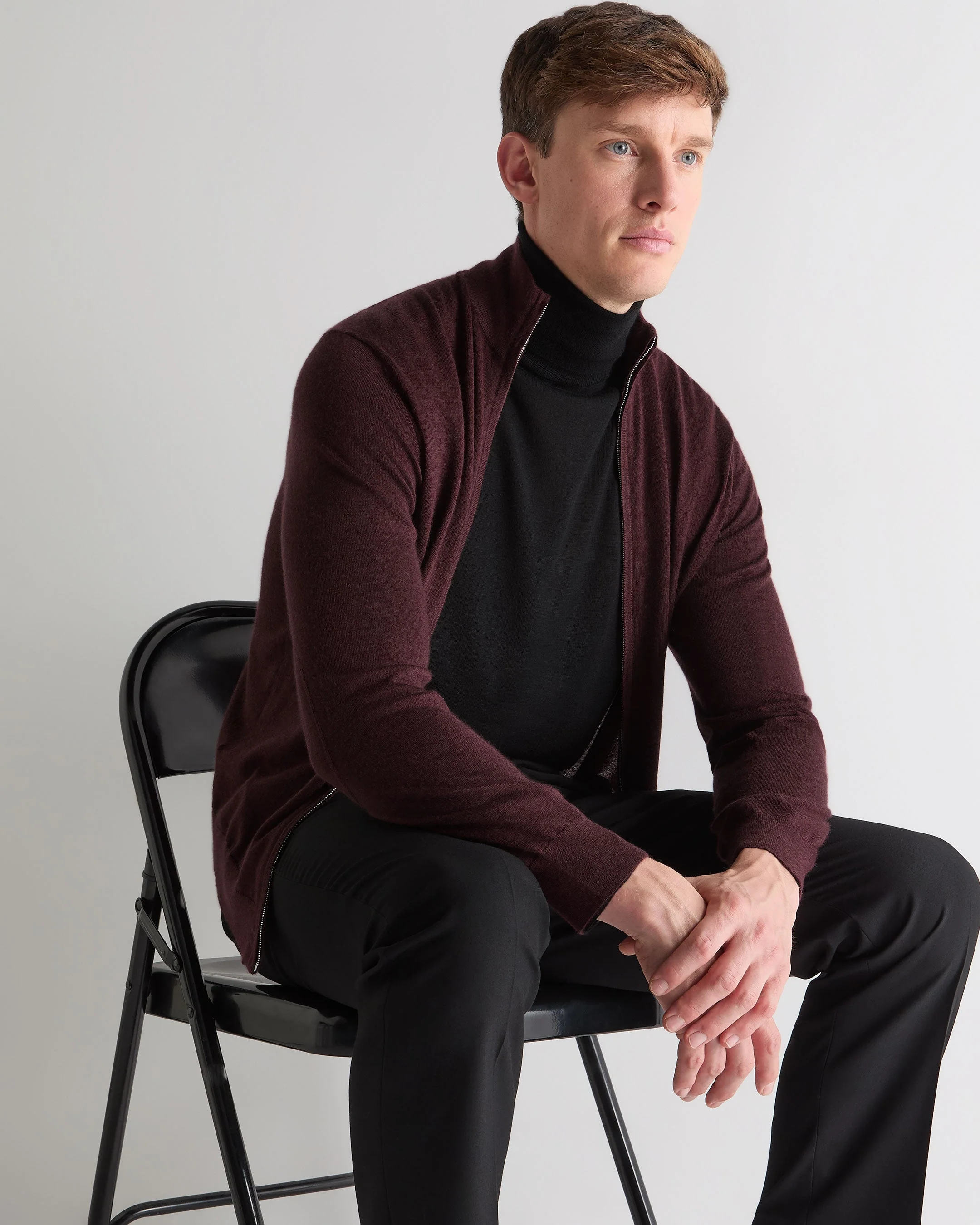 Men's Hyde Fine Gauge Cashmere Full Zip Jumper Claret Red