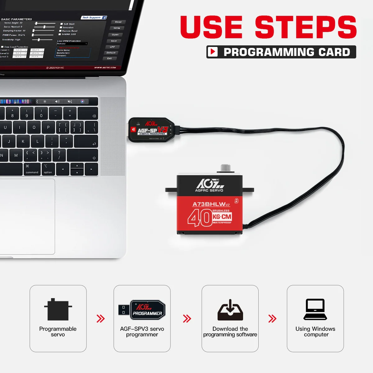 AGFRC A73BHLW V2 Servo  - HV 40KG High Torque Brushless Waterproof Digital Standard Servo For 1/10 RC Rock Crawler Buggy Car Boat Truck