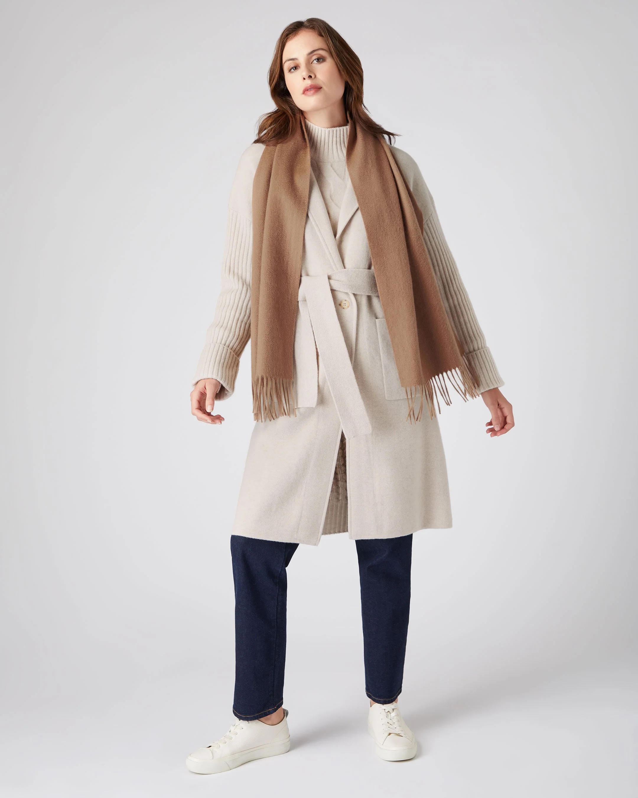 Unisex Woven Cashmere Scarf Dark Tan Brown