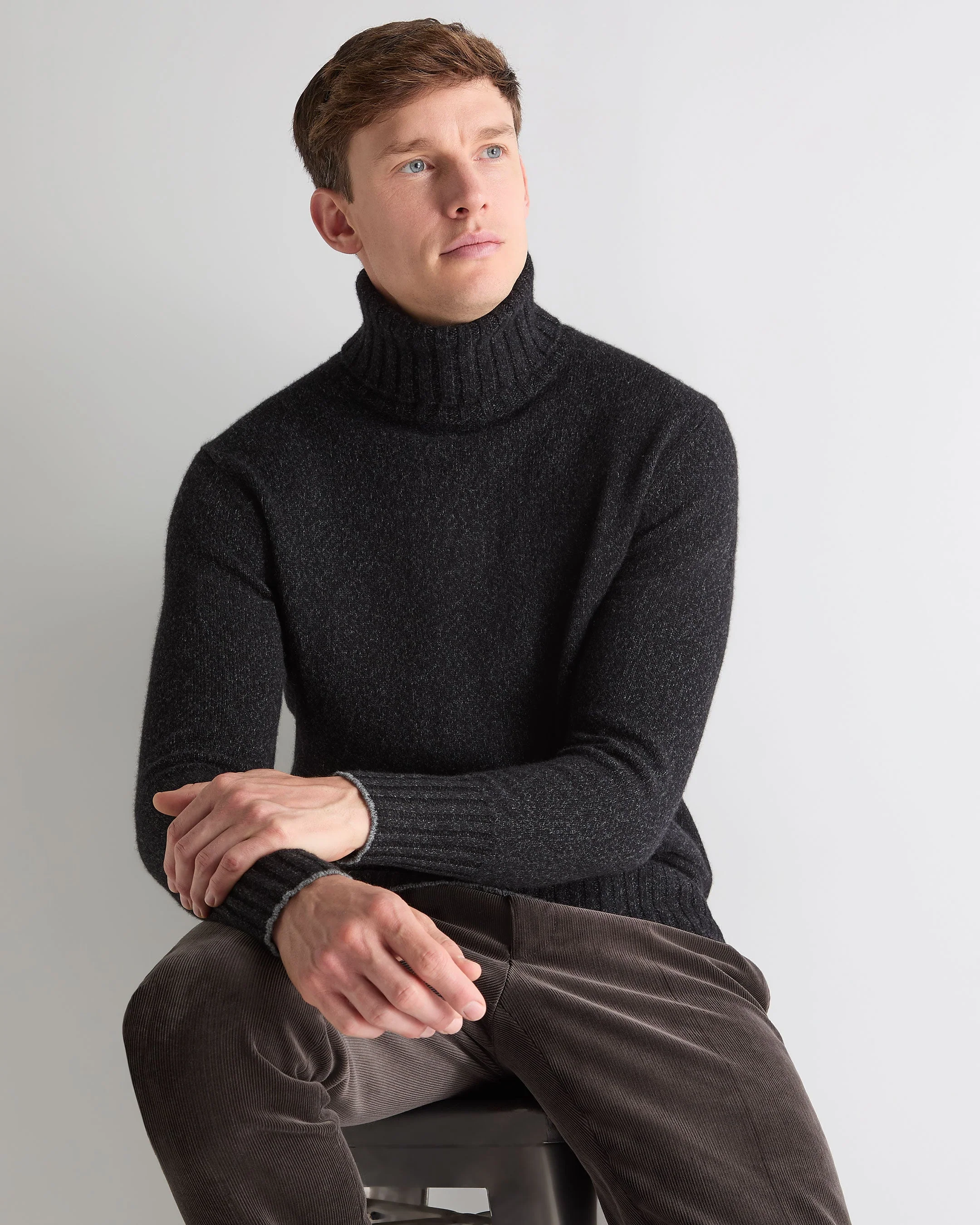 Men's Brompton Turtle Neck Cashmere Sweater Charcoal Grey Melange