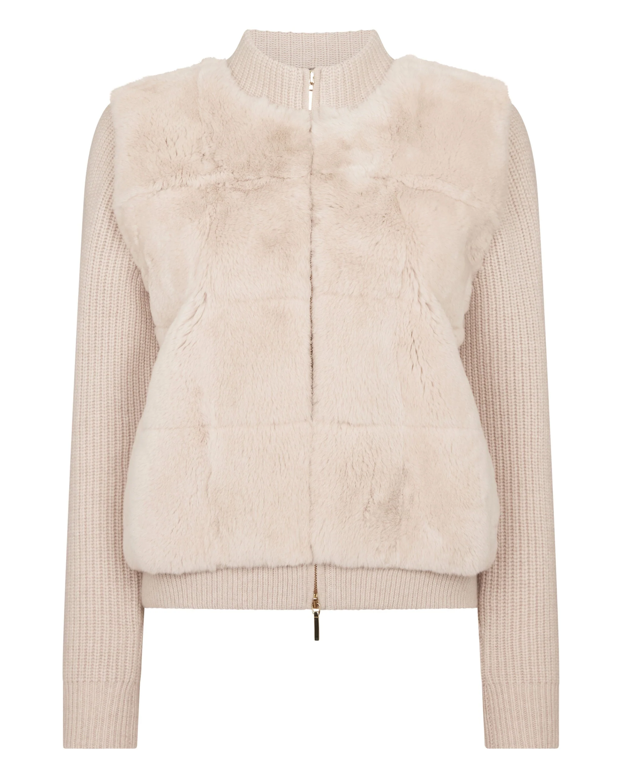 Women's Fur Trim Rib Cashmere Cardigan Ecru White