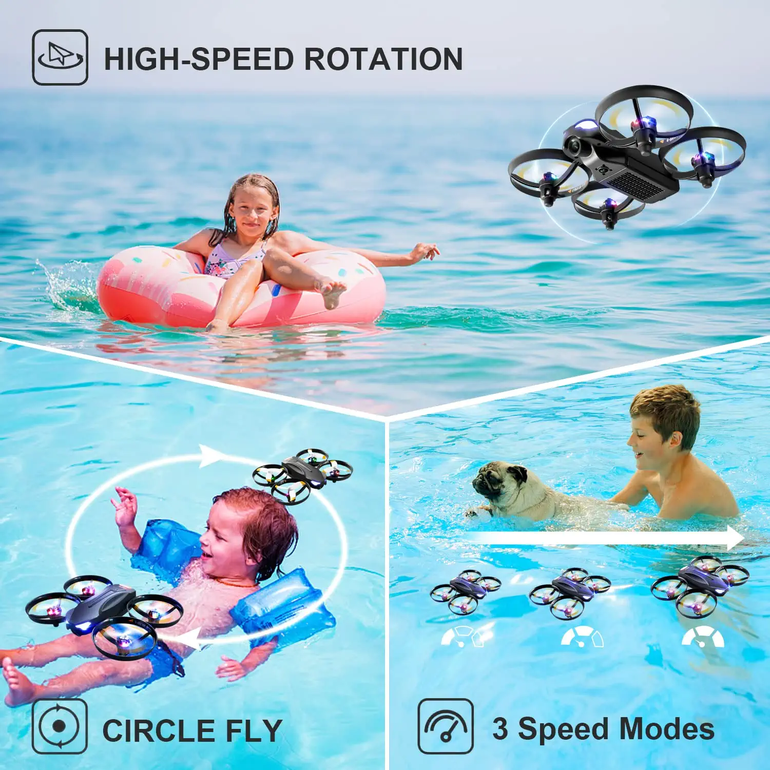 4DRC V16 Drone - with Camera for Kids,1080P FPV Camera Mini RC Quadcopter Beginners Toy with 7 Colors LED Lights,3D Flips,Gesture Selfie,Headless Mode,Altitude Hold,Boys Girls Birthday Gifts