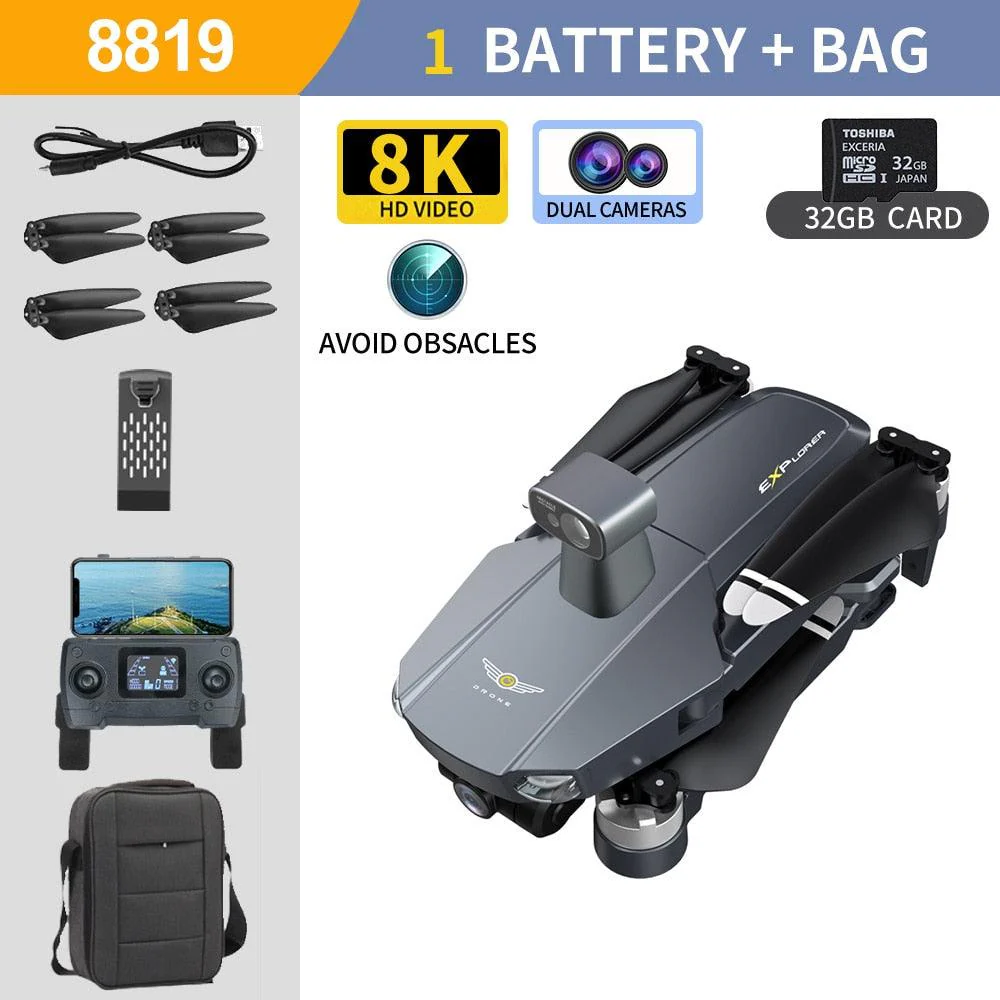 8819 Drone - 2023 NEW Drone Profesional Reperter GPS WIFI 3-Axis Gimbal  Camera Helicopter Brushless Motor FPV 6K HD RC Quadcopter Aircraft Professional Camera Drone