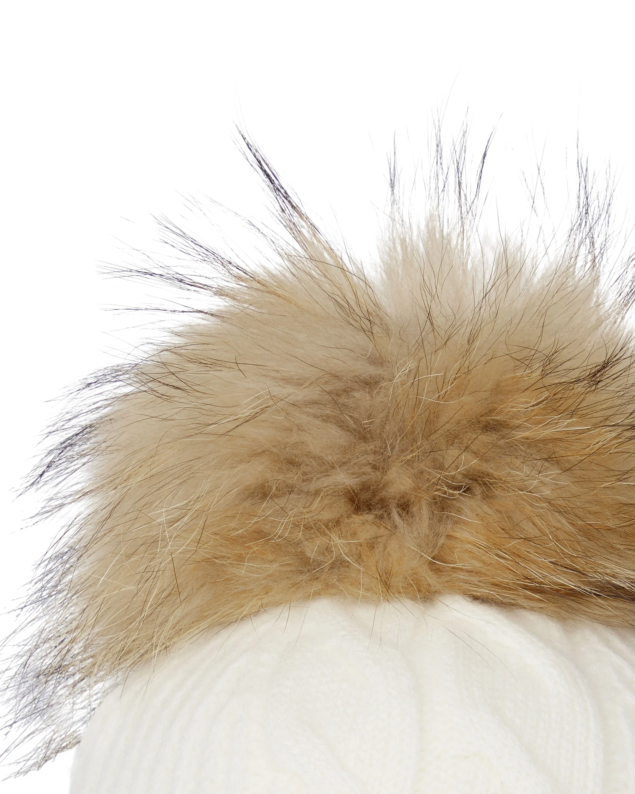 Women's Cable Cashmere Hat With Fur Pom New Ivory White