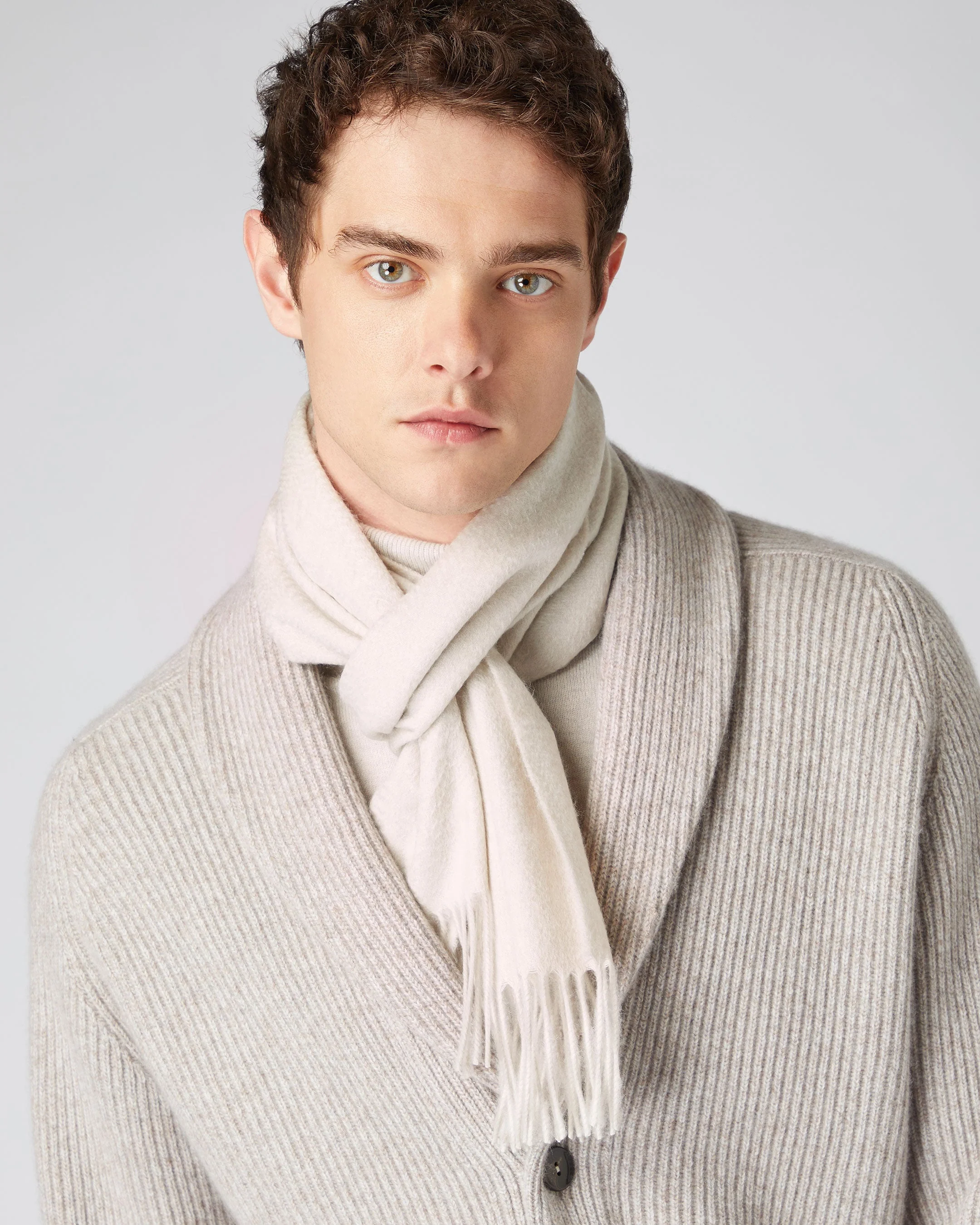 Unisex Woven Cashmere Scarf Ecru White