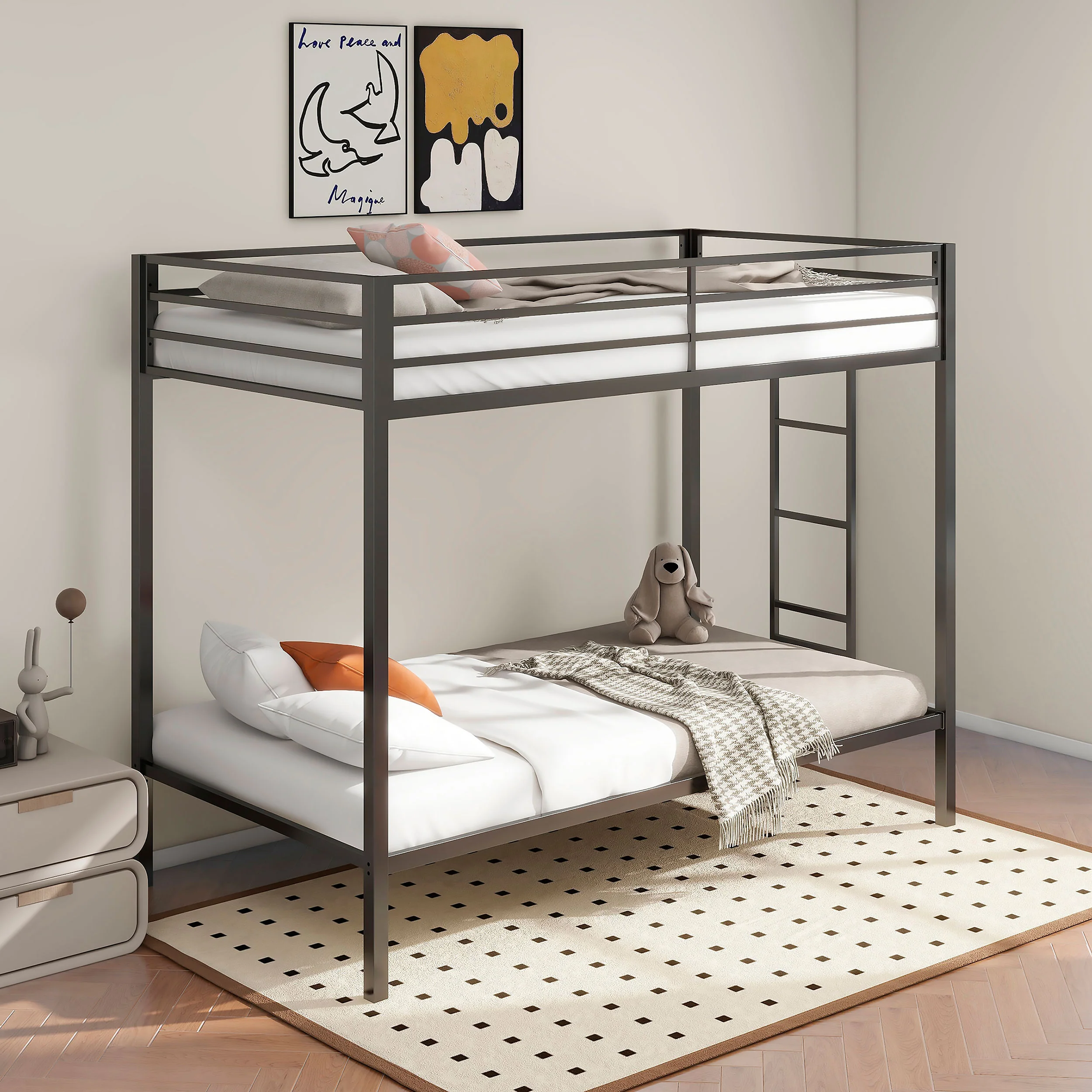 Alevera Metal Bunk Bed with Ladder Black