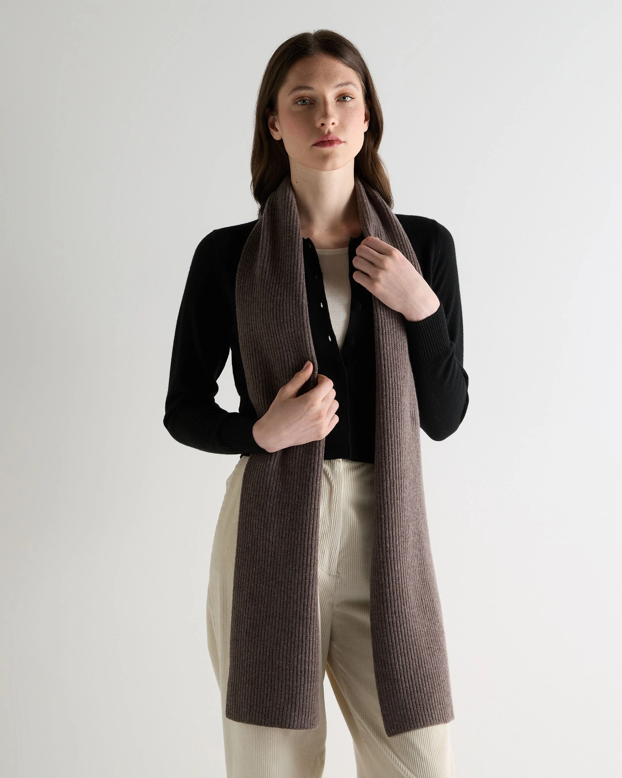 Unisex Ribbed Cashmere Scarf Otter Brown
