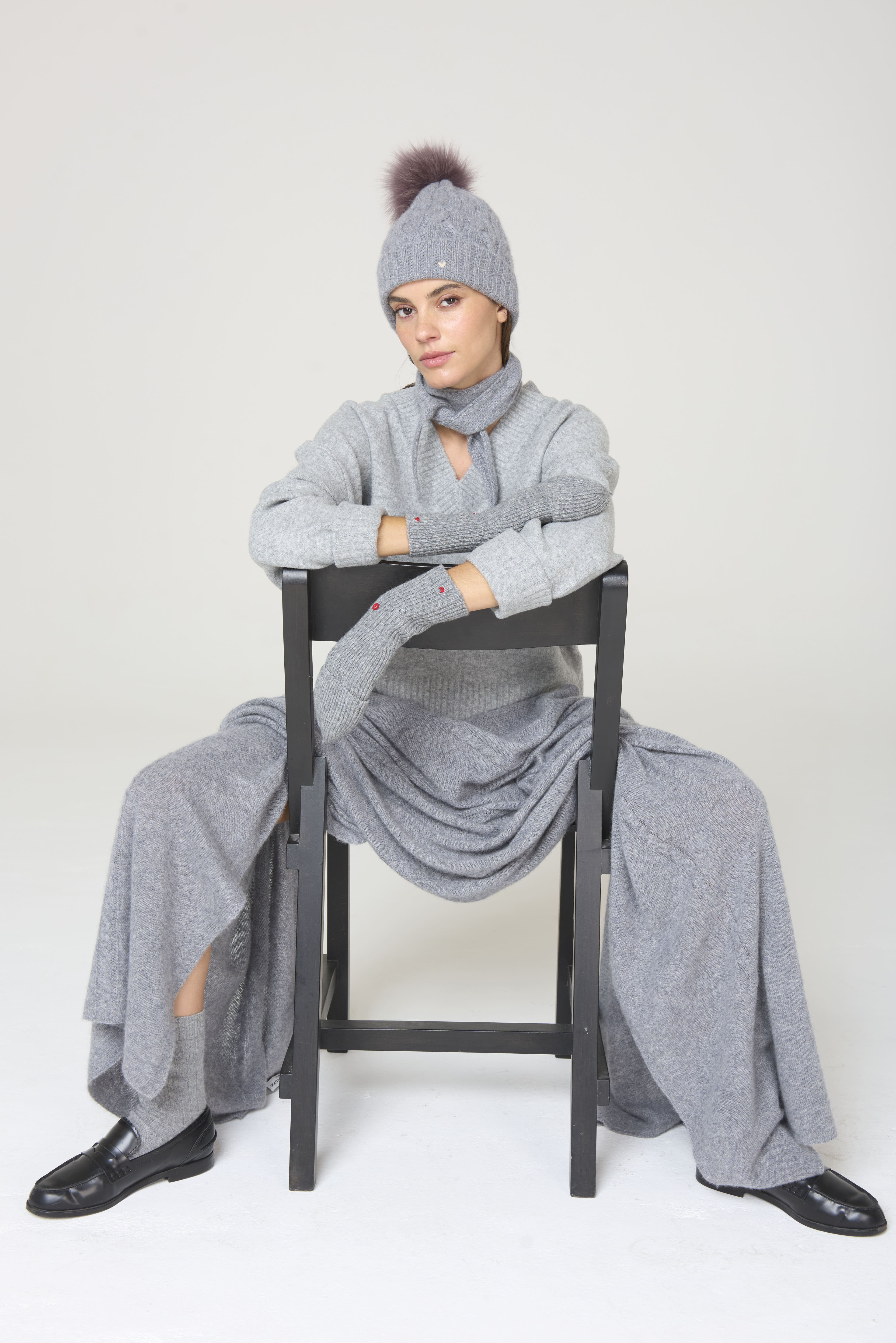 The Braid Beanie - Grey Melange / Purple