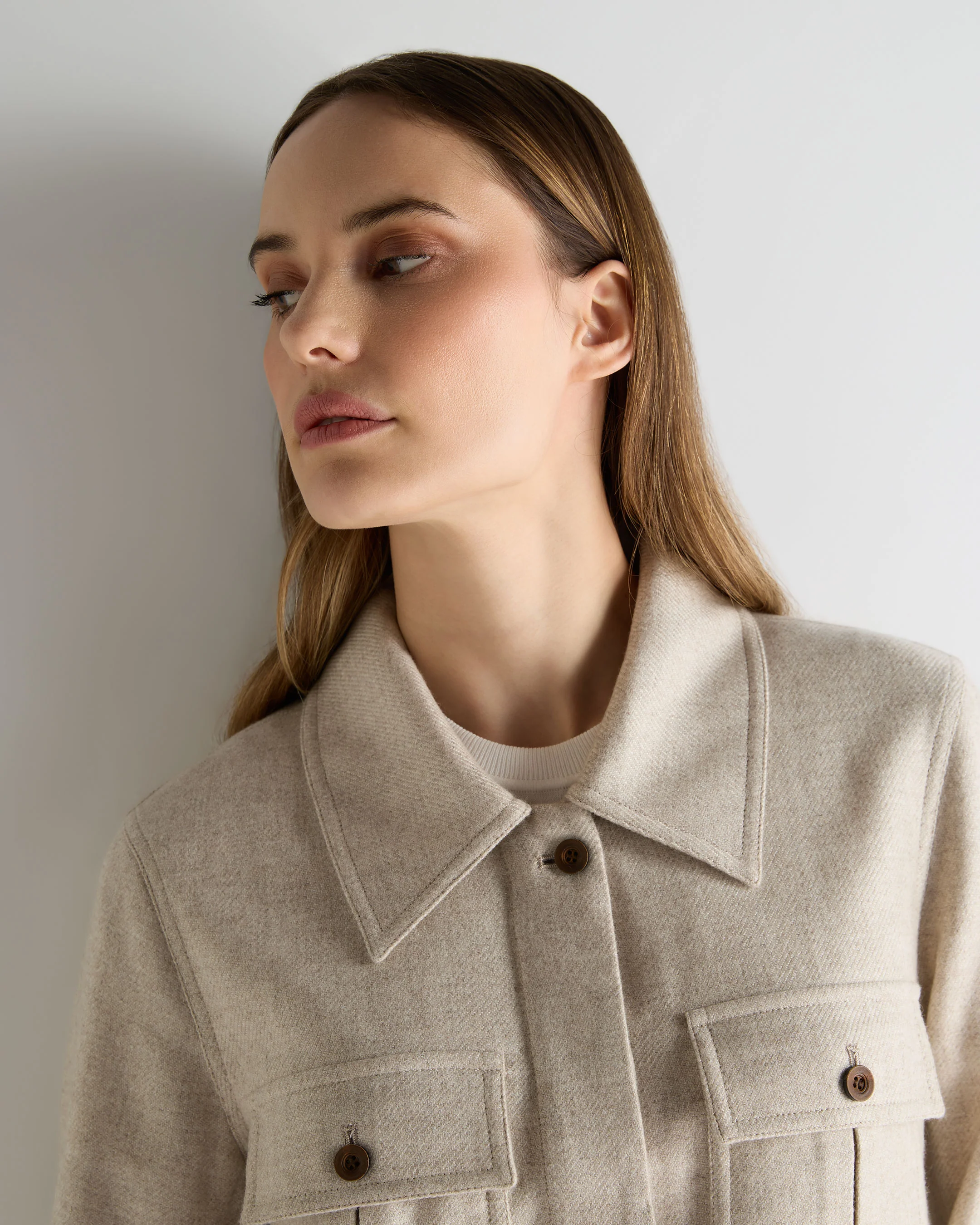 Women's Woven Cashmere Cropped Jacket Beige Brown