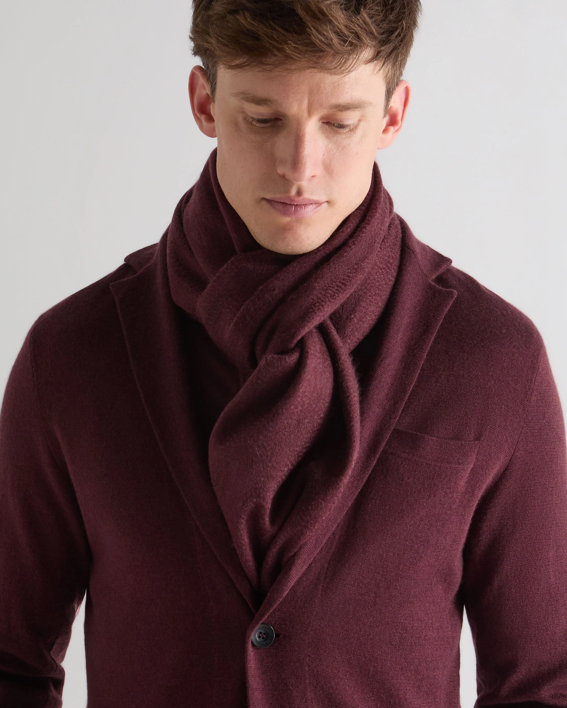 Unisex Large Woven Cashmere Scarf Bordeaux Red