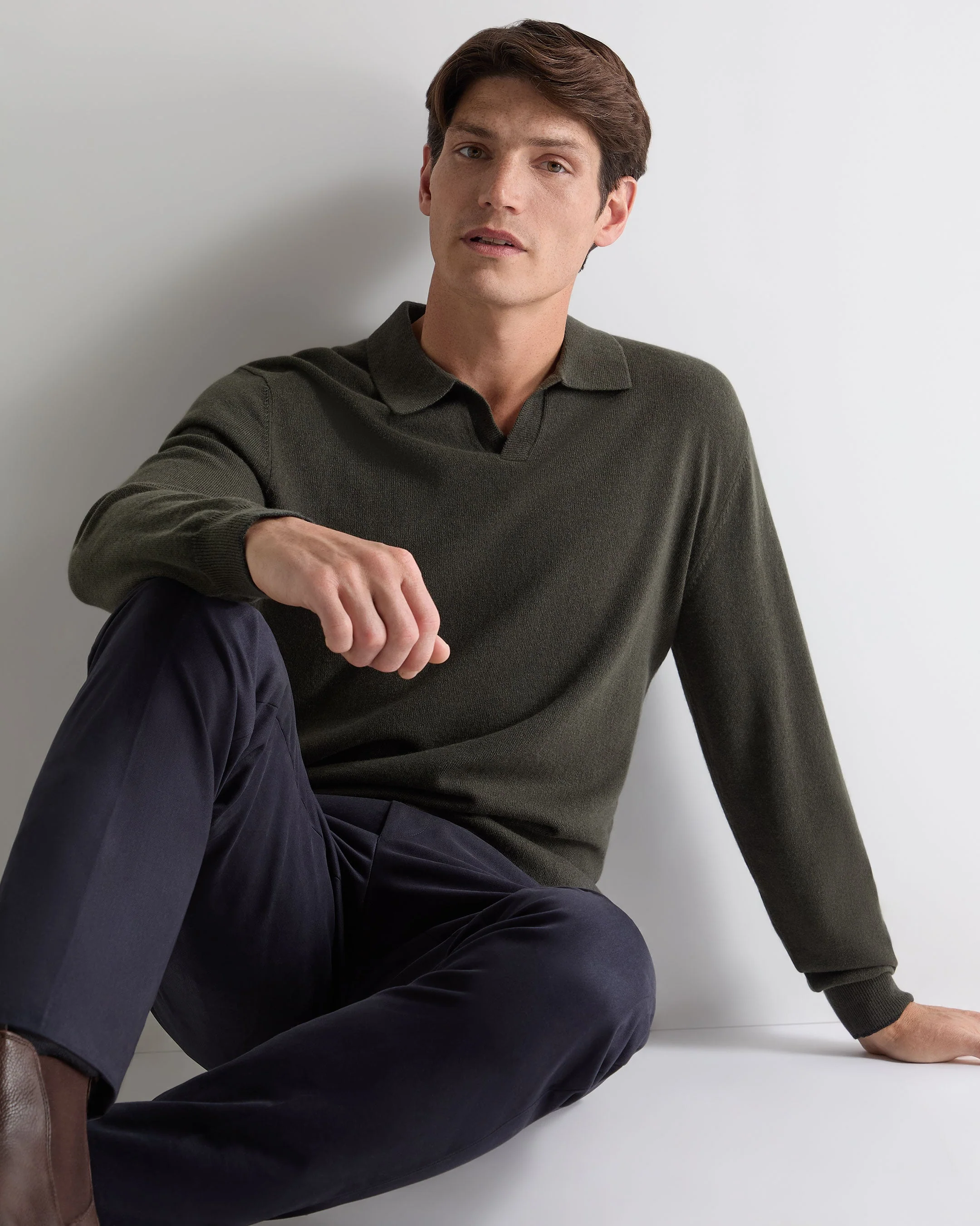 Men's Sloane Cashmere Polo Arabica Khaki Green