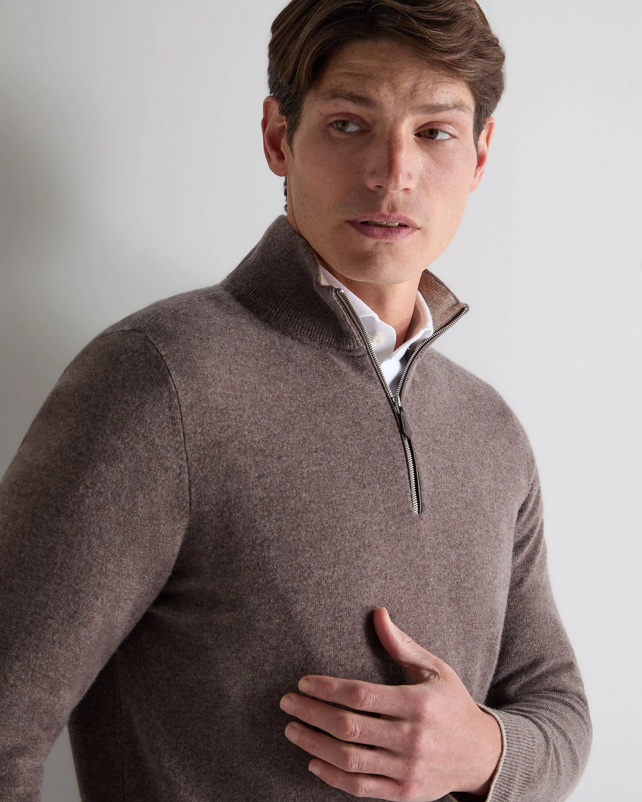 Men's Carnaby Half Zip Cashmere Jumper Otter Brown