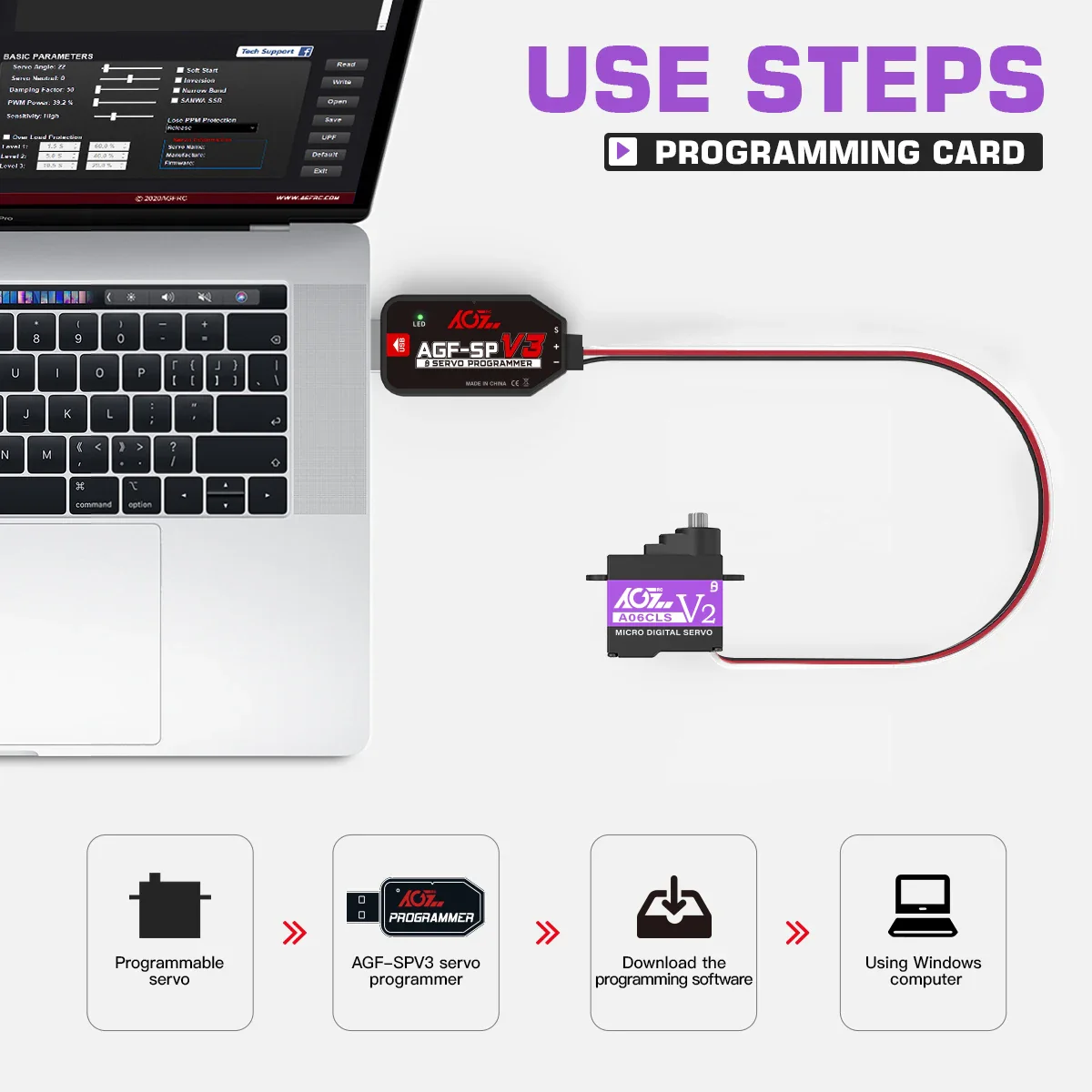 AGFRC A06CLS V2 - 3.0KG 6g Titanium Gear Super Fast Programmable Micro Servo For 1/18 1/24 1/27 1/28 Mini Car GLR GLA MRZ Airplane