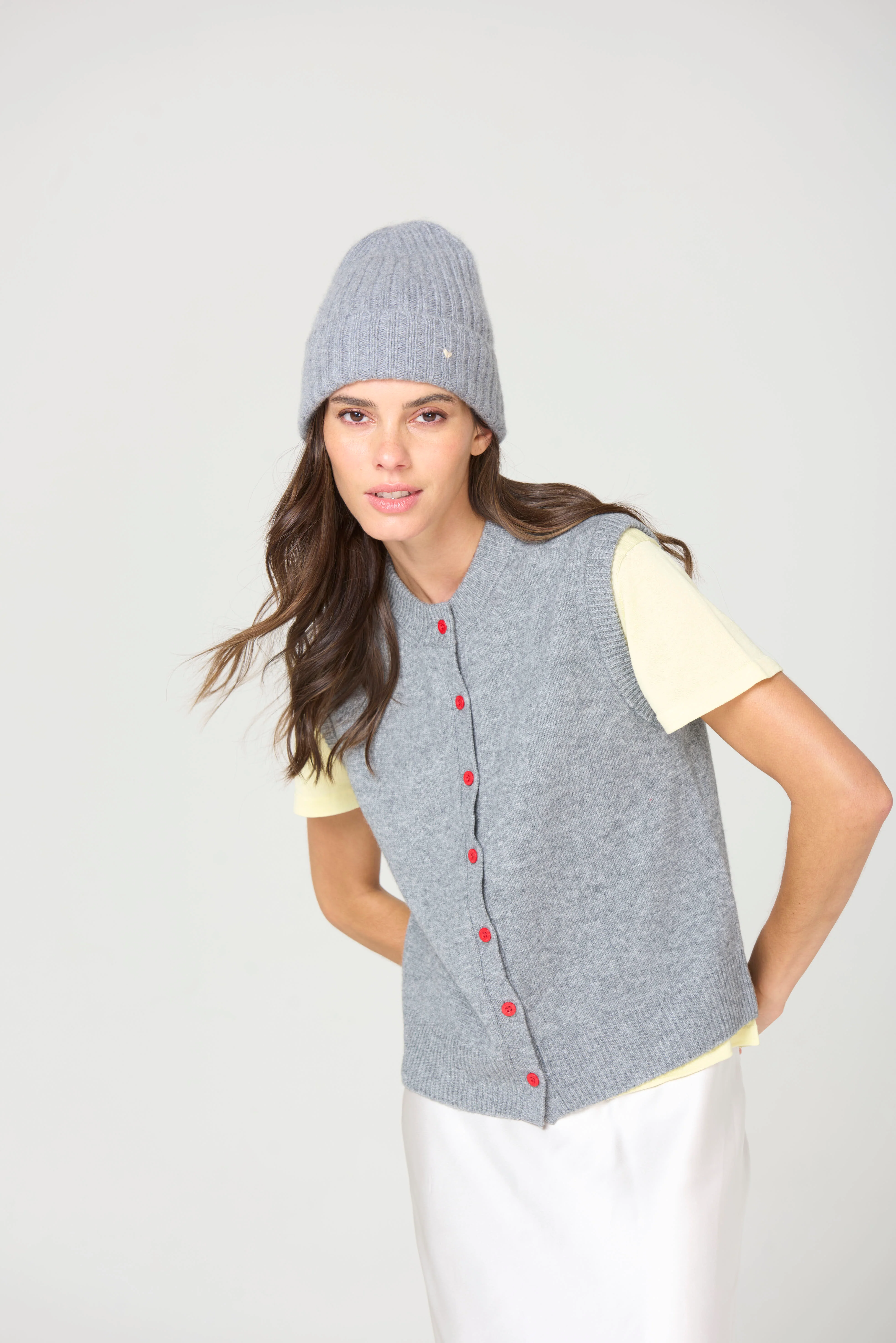 The Button Vest- Grey