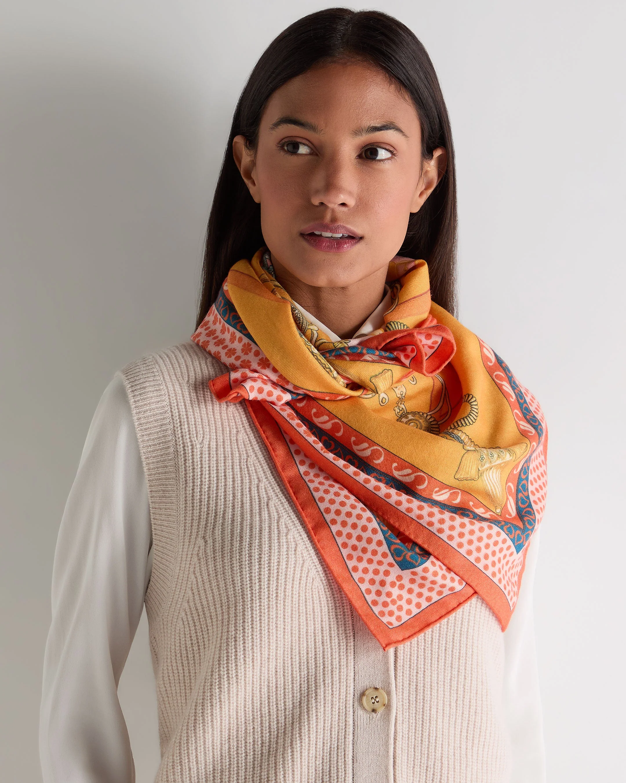 Women's Cashmere Silk Printed Foulard Yellow