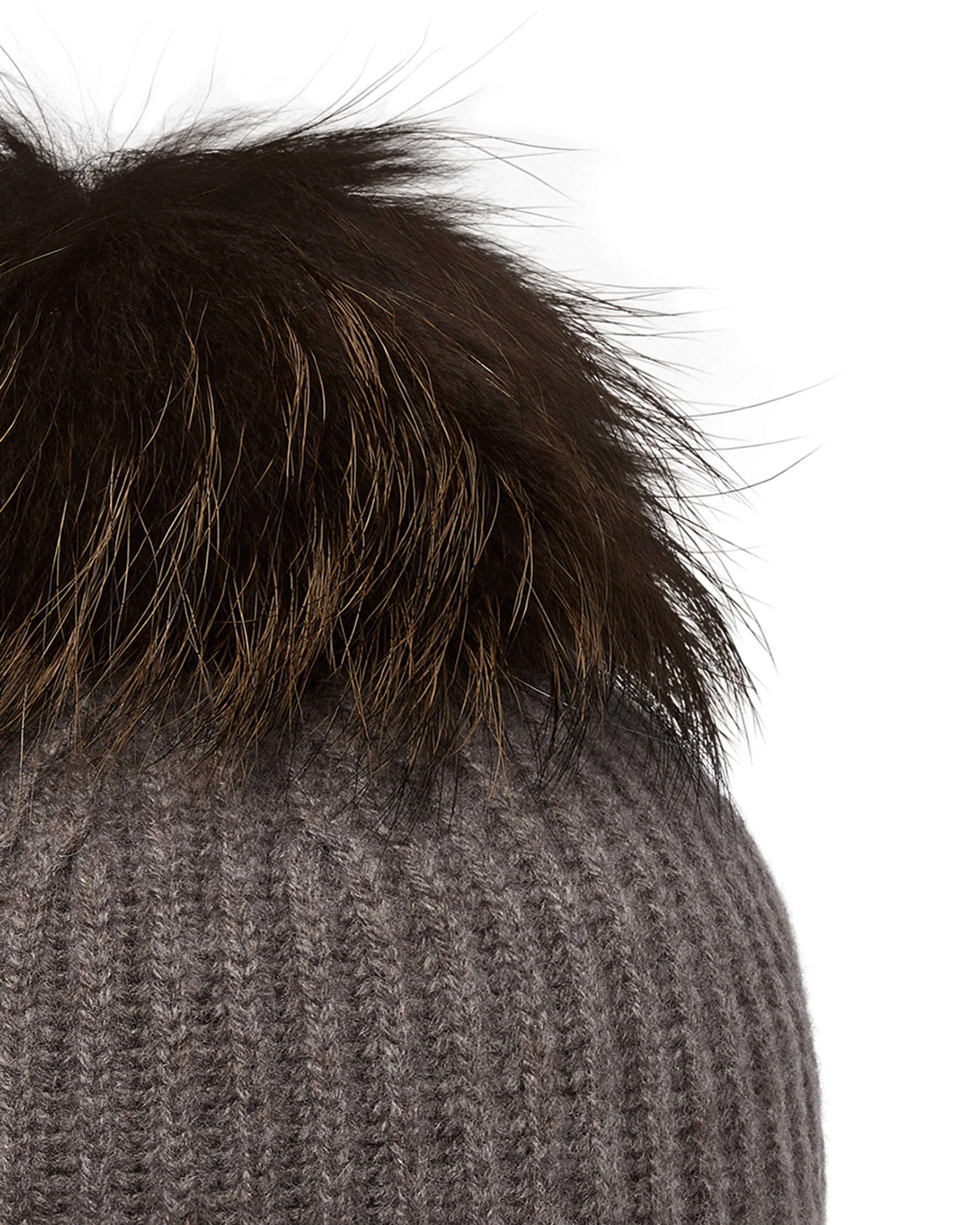 Unisex Ribbed Cashmere Hat With Detachable Pom Otter Brown