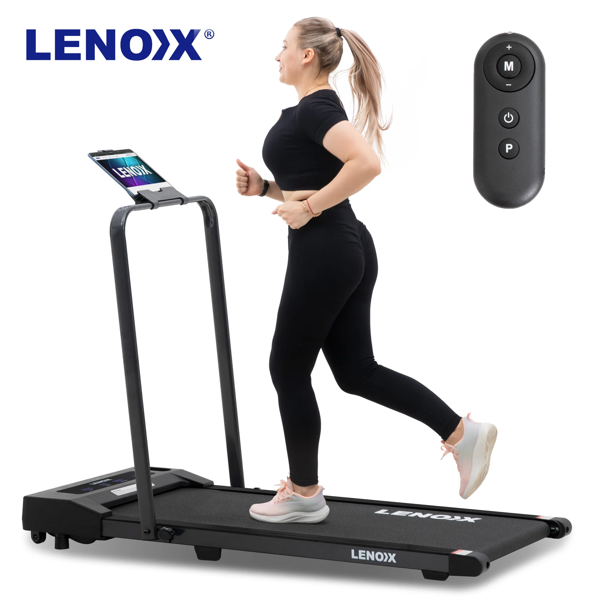 2HP Walking Pad Treadmill w/ Remote, Foldable Handrail, and Tablet Holder