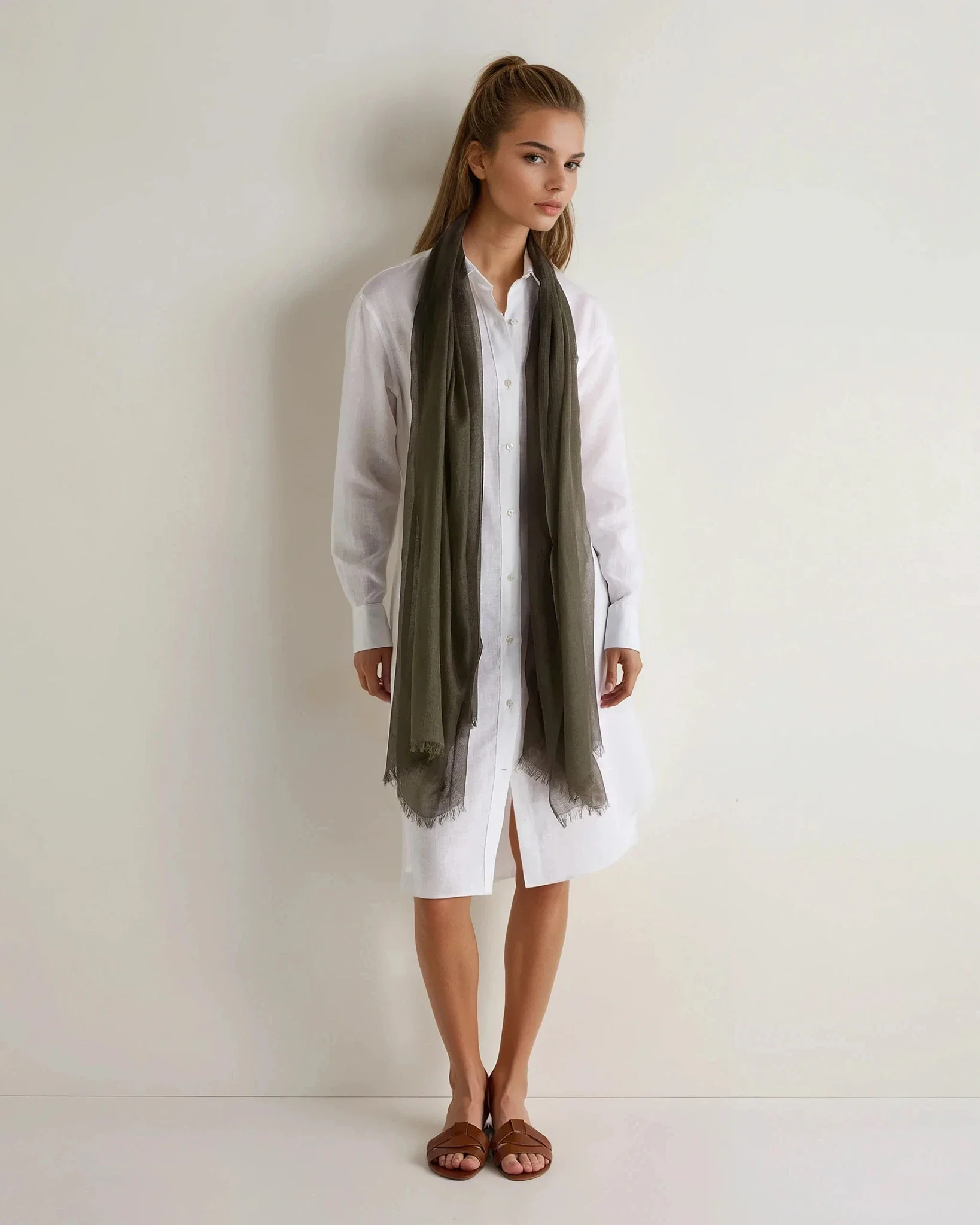 Women's Ultrafine Pashmina Cashmere Shawl Arabica Khaki Green