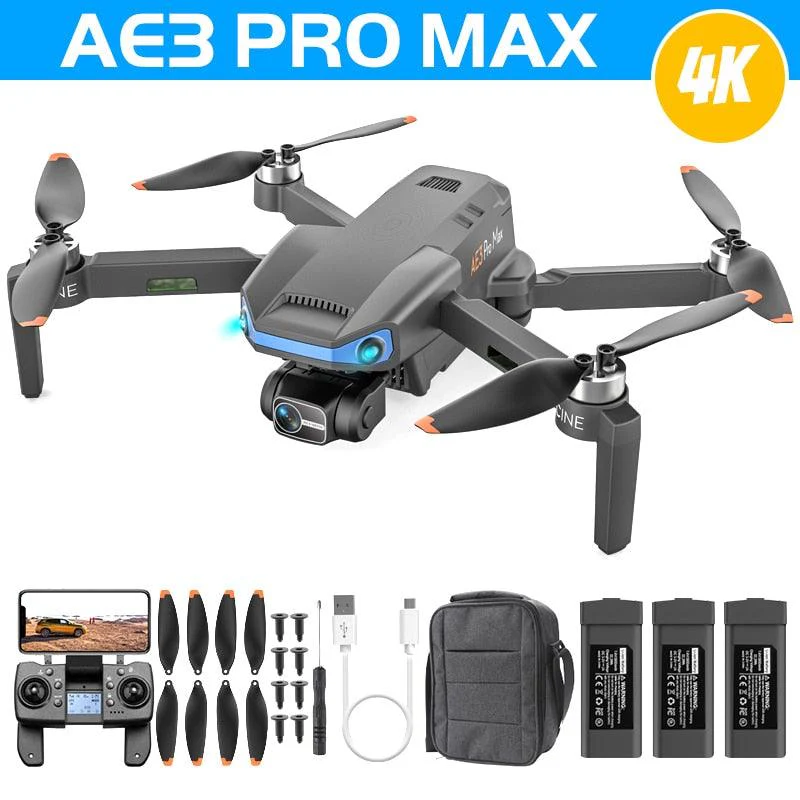 AE3 / AE3 PRO Max GPS Drone - 4K HD Dual Camera Professional Dron FPV EIS 3-Axis Gimbal Radar Obstacle Avoidance Quadcopter RC Toys Professional Camera Drone