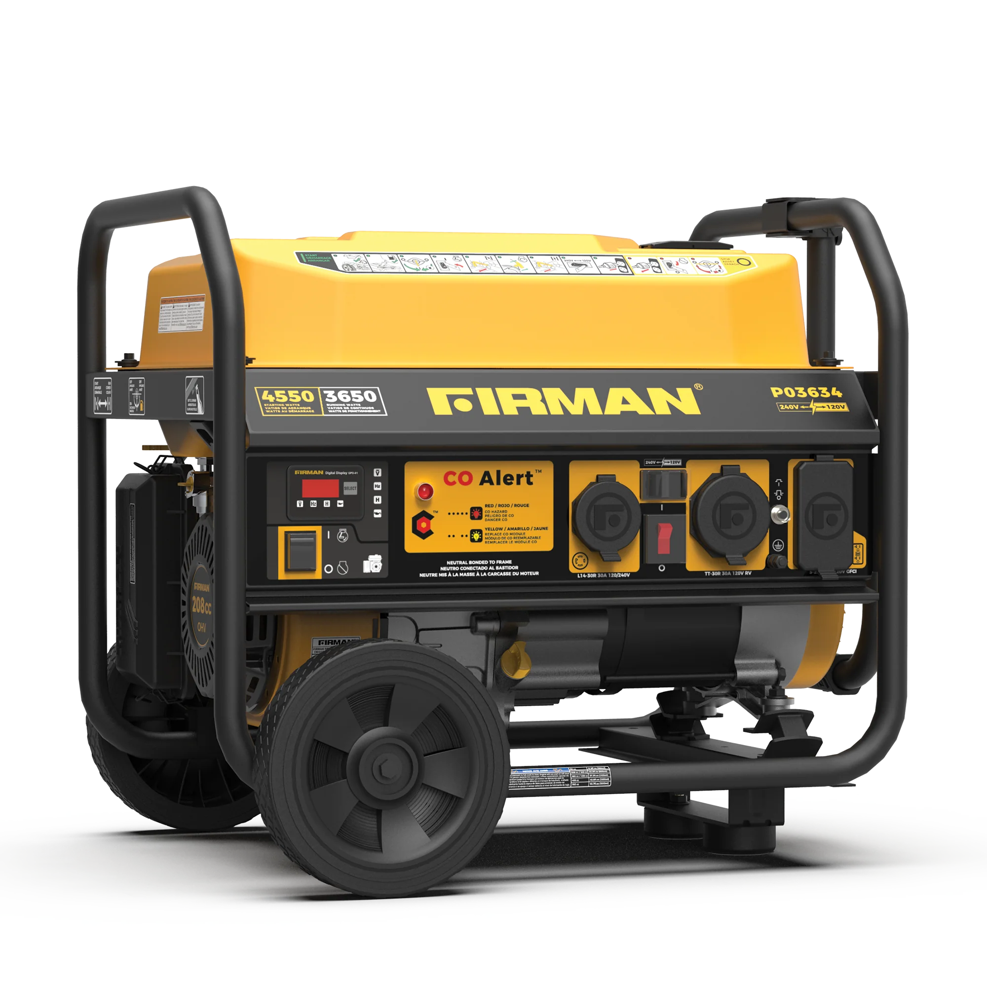 Gas Portable Generator 4550W Recoil Start 120/240V with CO ALERT