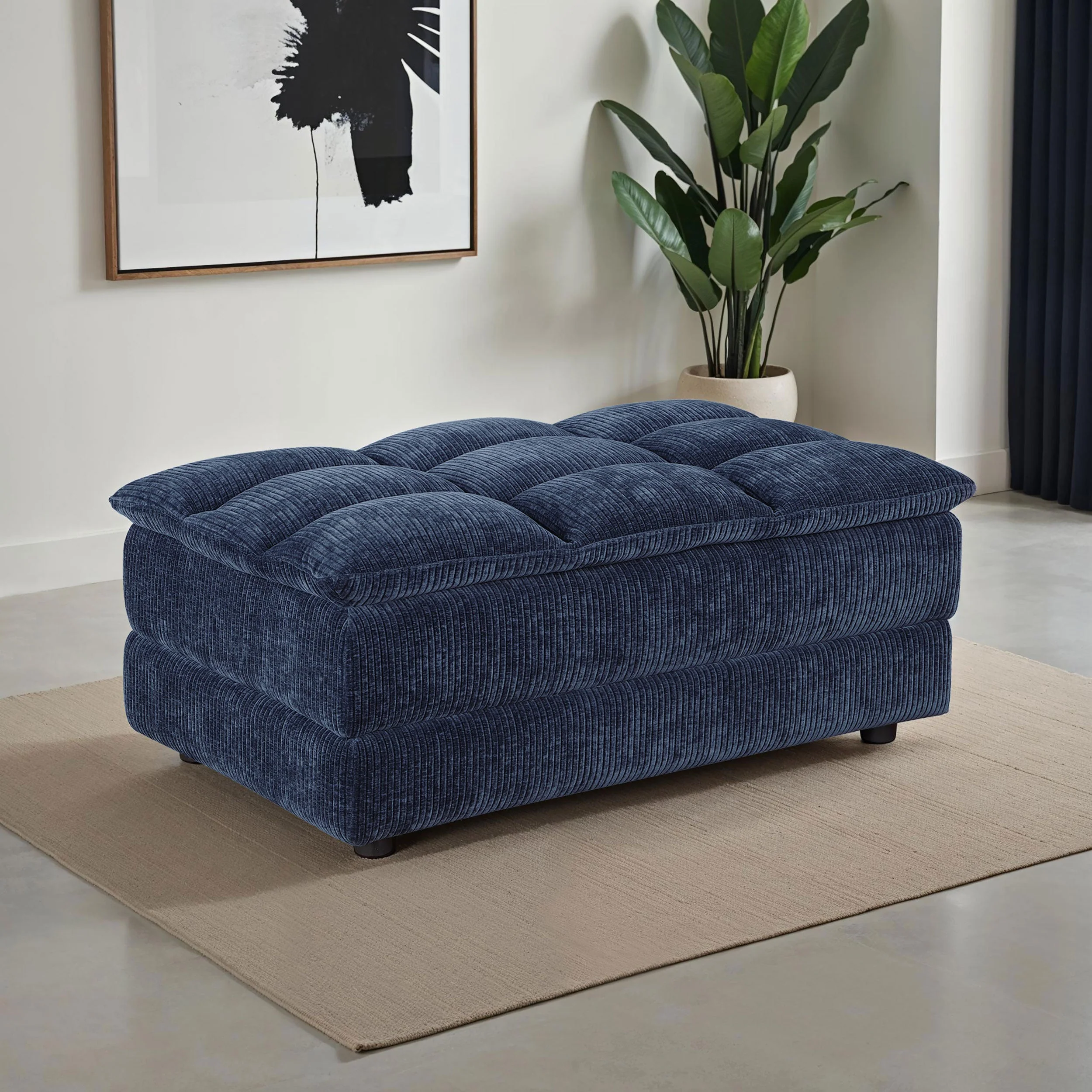 Atlantic Corduroy Upholstered Rectangular Ottoman Blue
