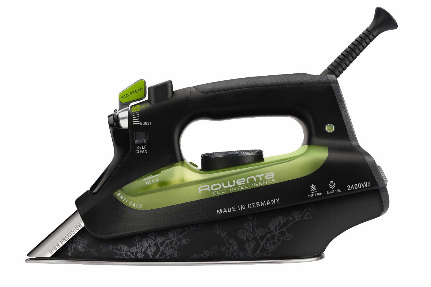 Rowenta DW6010 Eco Focus Black & Green Steam Iron for 220/240 Volts