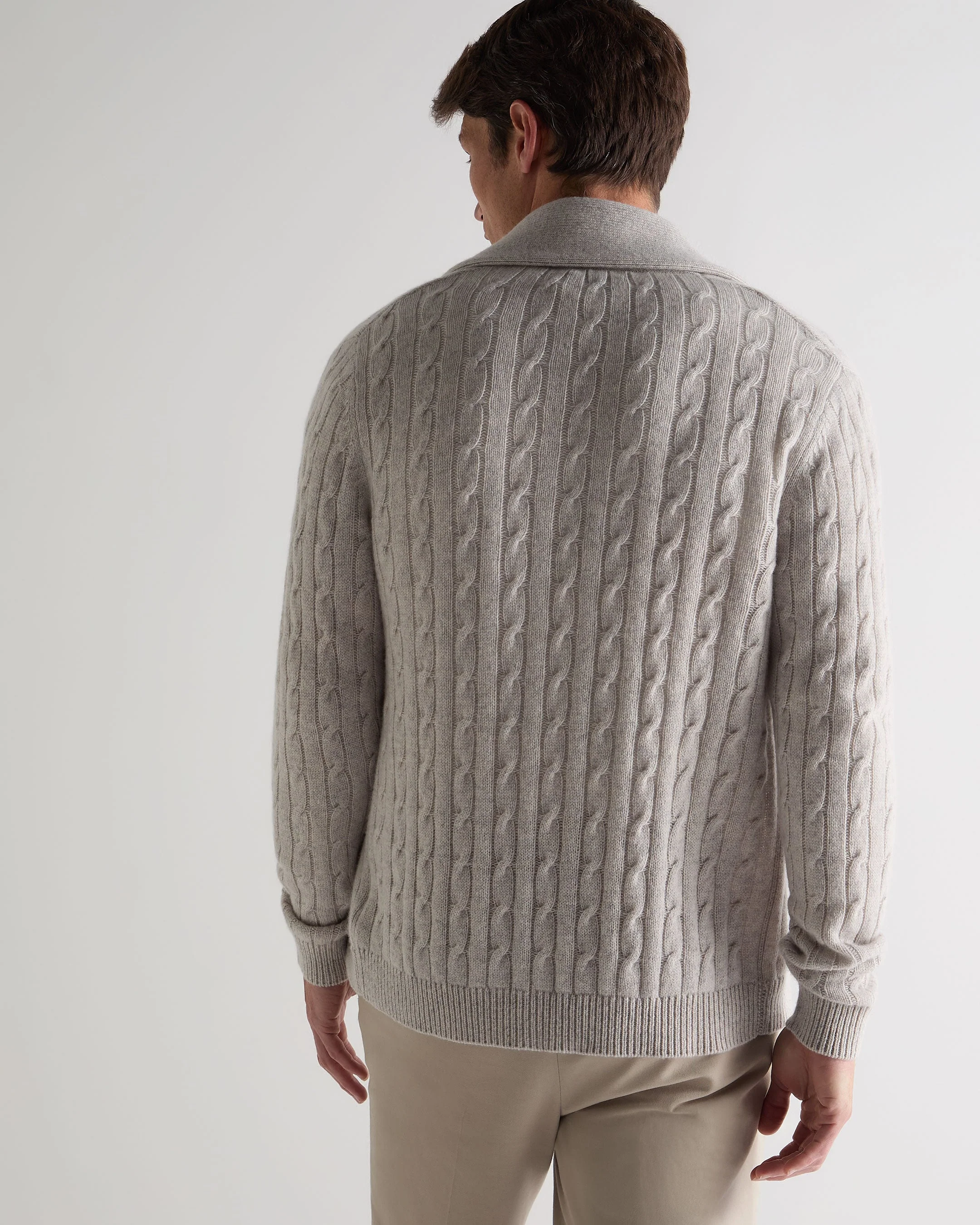 Men's Garrick Shawl Cable Cashmere Cardigan Nougat Brown Marl