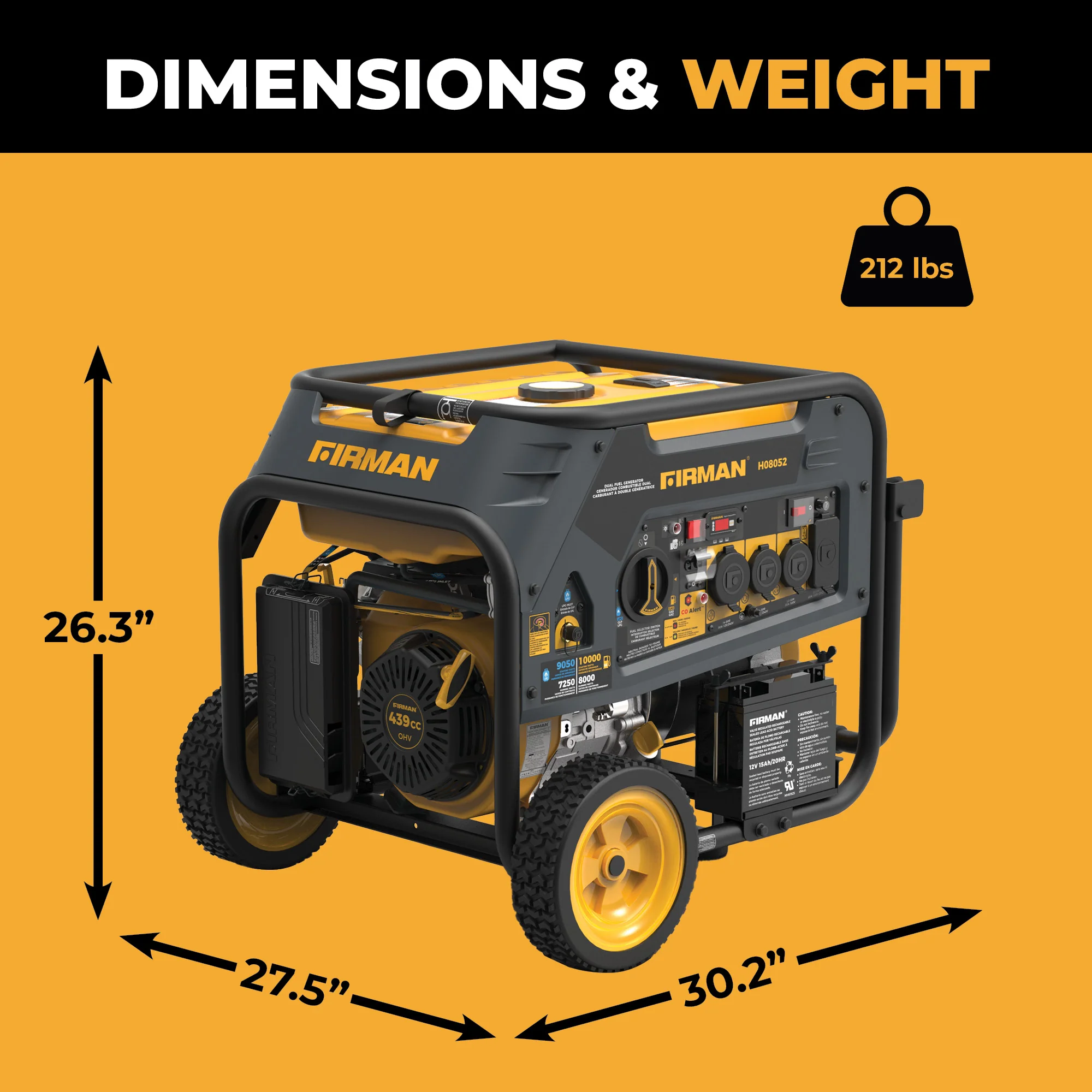 Dual Fuel Portable Generator 10000W Electric Start 120/240V with CO alert
