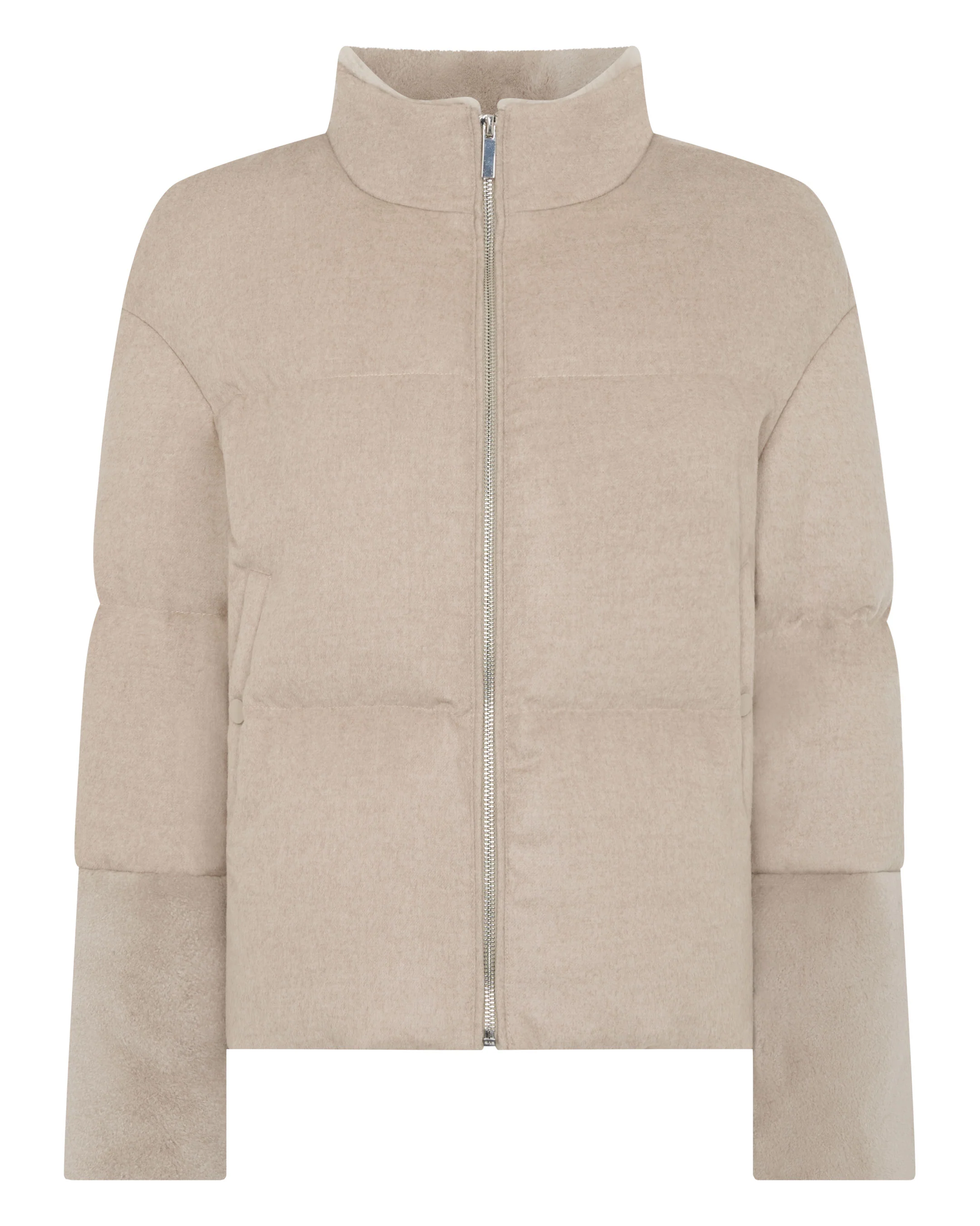 Women's Fur Cuff Padded Jacket Beige Brown