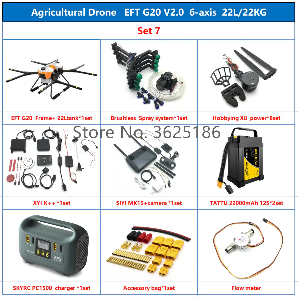 EFT G20 22L Agriculture Drone - G20 V2.0 4 Axis / 8 Axis  22L/20L 20KG Water Tank Compatible with Hobbywing X8 Motor JIYI K++ FC Dual Quick Release Battery