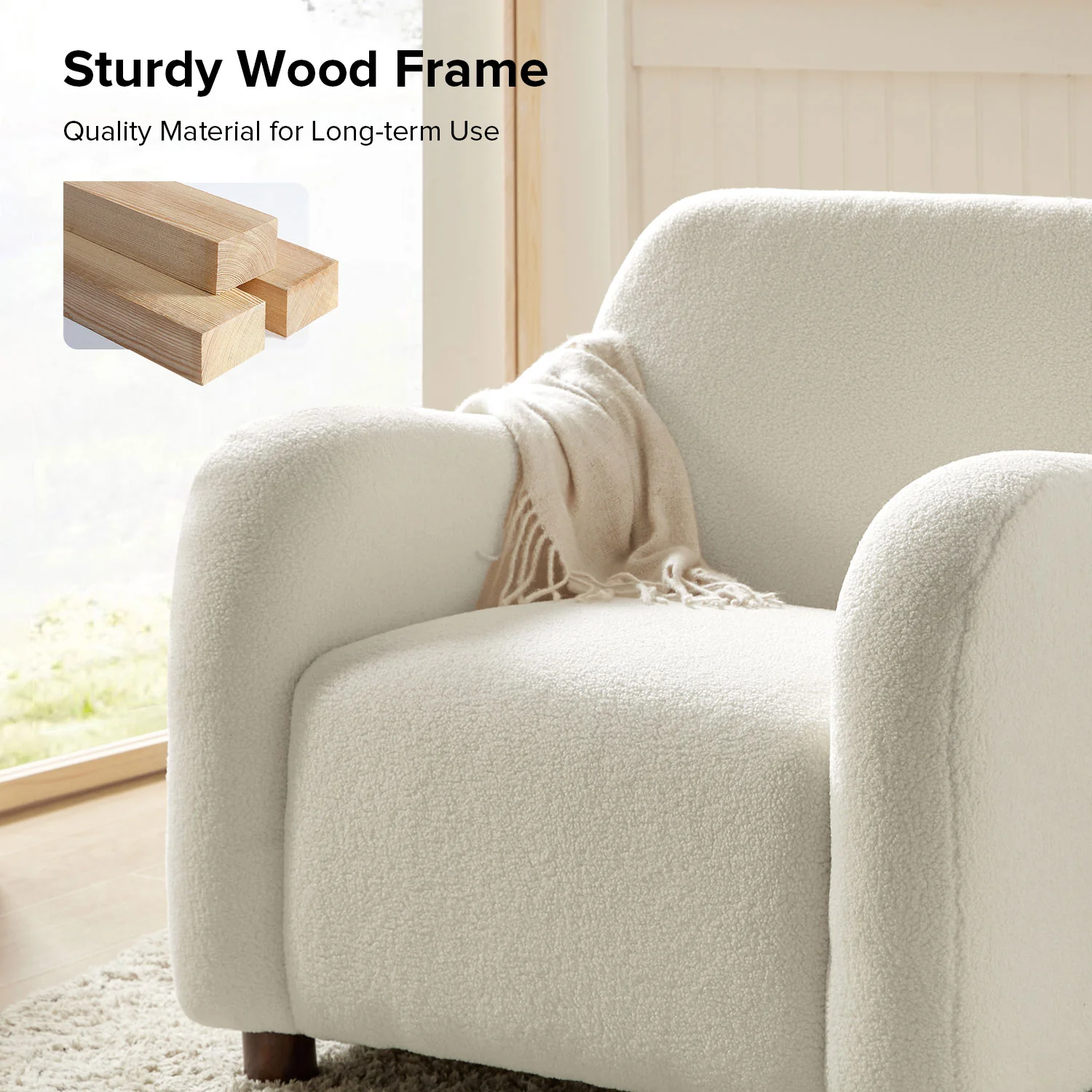 Bernie Boucle Upholstered Armchair in Ivory