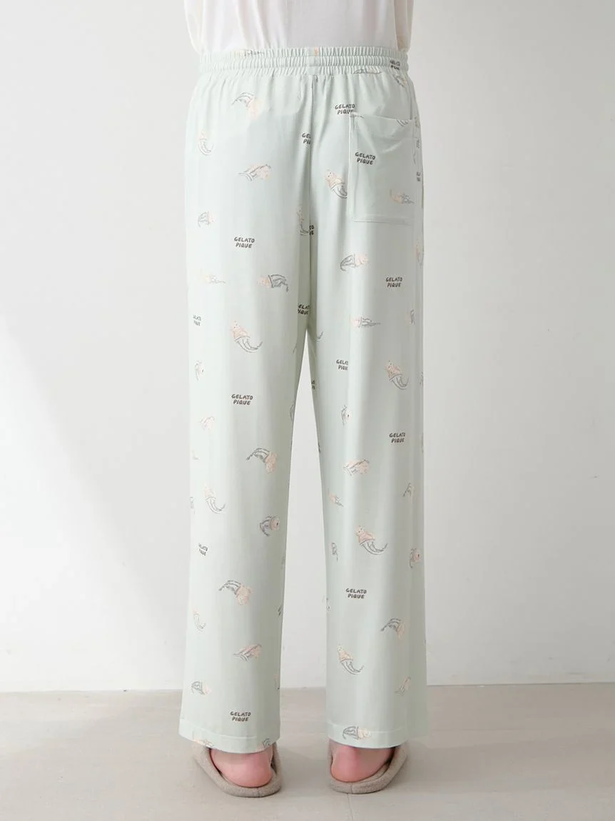 Mens Sleeping Cat Rayon All-over Print Pants