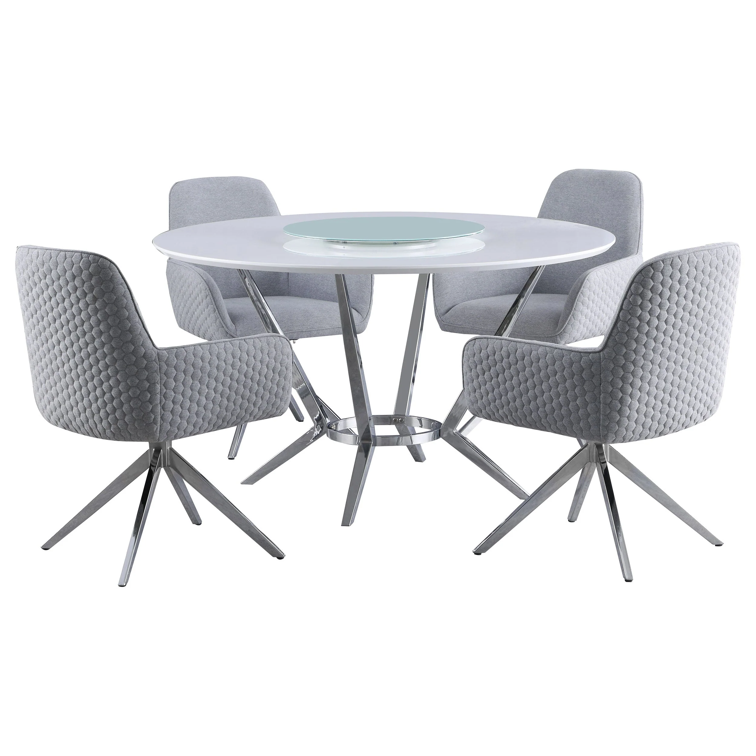 Abby  Round Dining Table Set White High Gloss