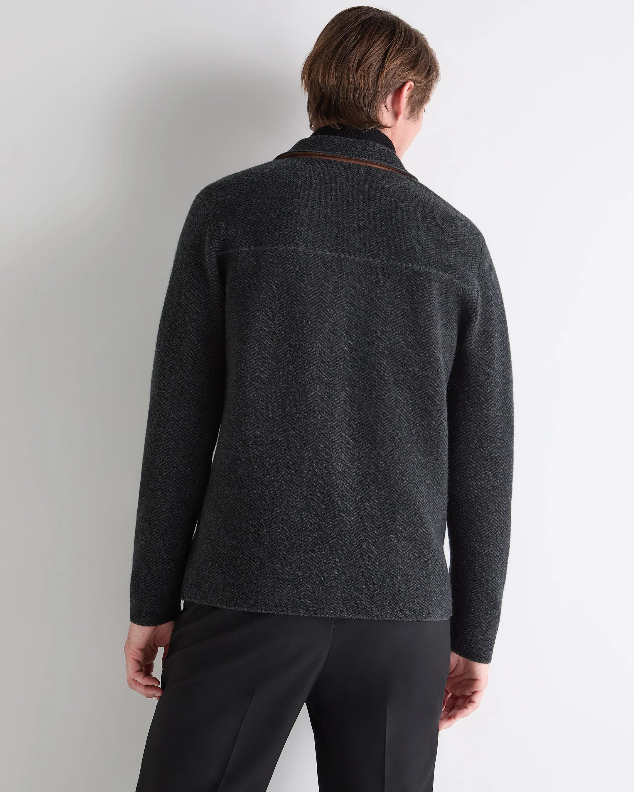 Men's Herringbone Cashmere Polo Shirt Black