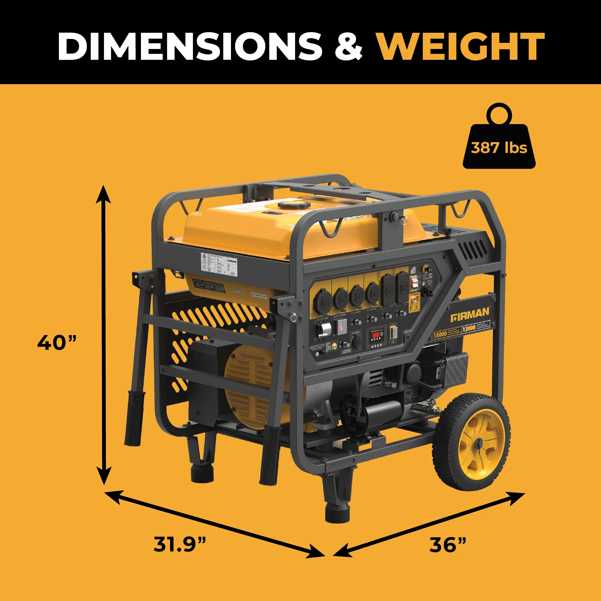 Gas Portable Generator 15000W Electric Start 120/240V with CO Alert