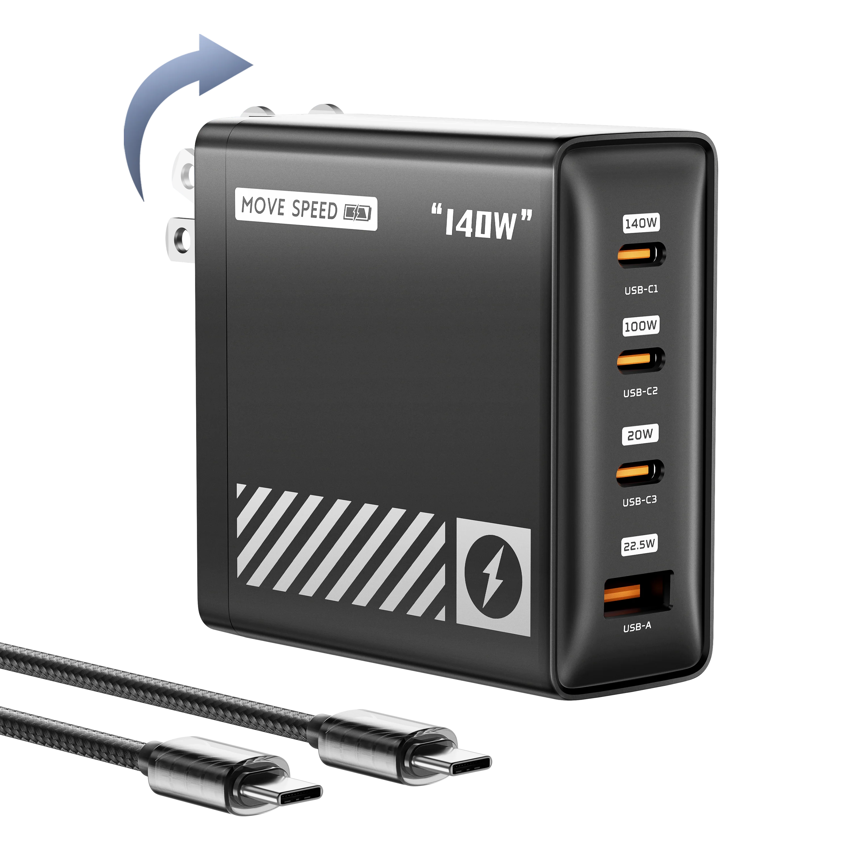 MOVESPEED 140W USB C Charger PD3.1 GaN 4-Port Compact 100W Laptop Wall Charger Foldable Plug (with 240W Cable)