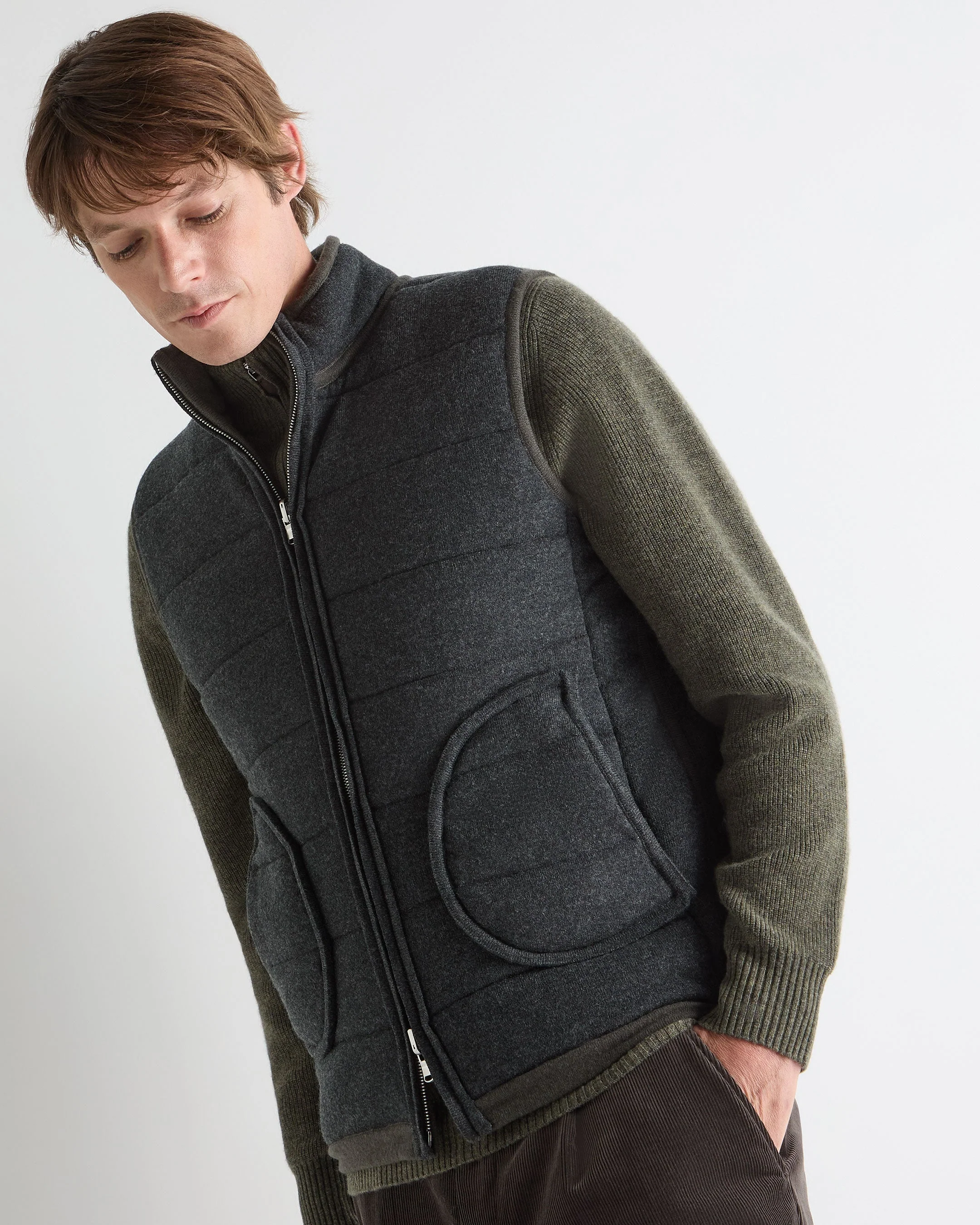 Men's Mall Reversible Cashmere Gilet Arabica Khaki Green