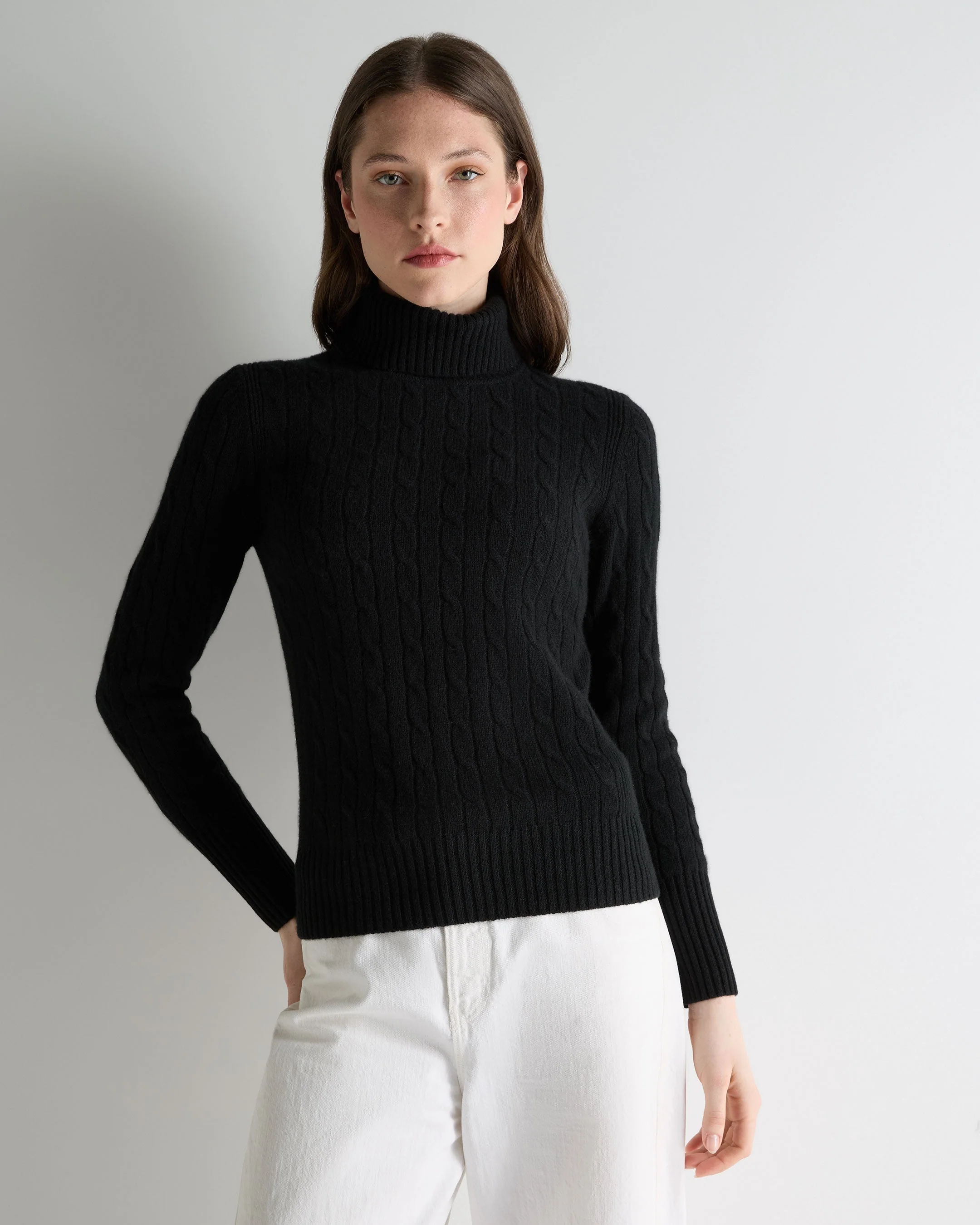 Women's Adelyn Cable Turtle Cashmere Sweater Black