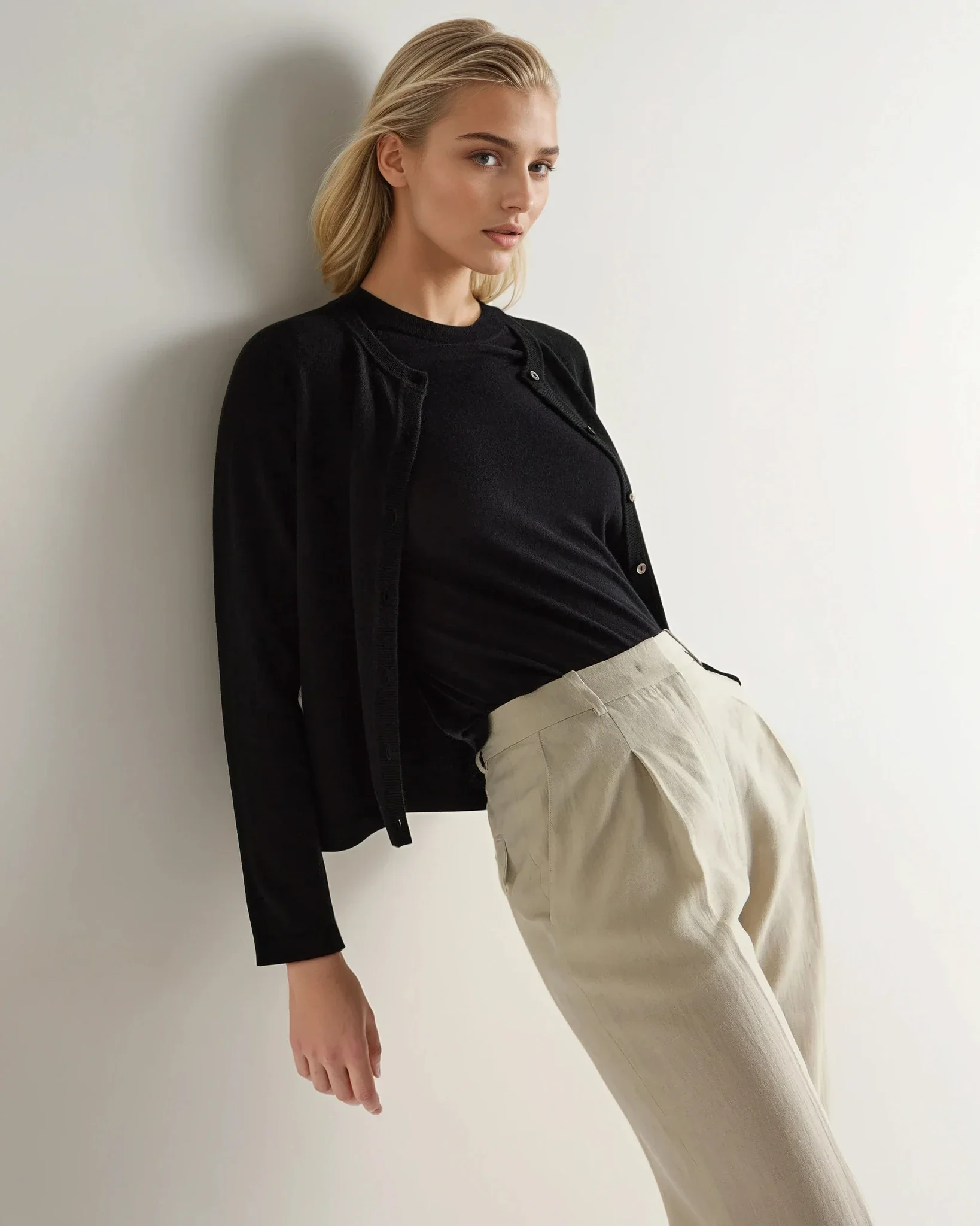 Women's Hallie Round Neck Cashmere Cardigan Black