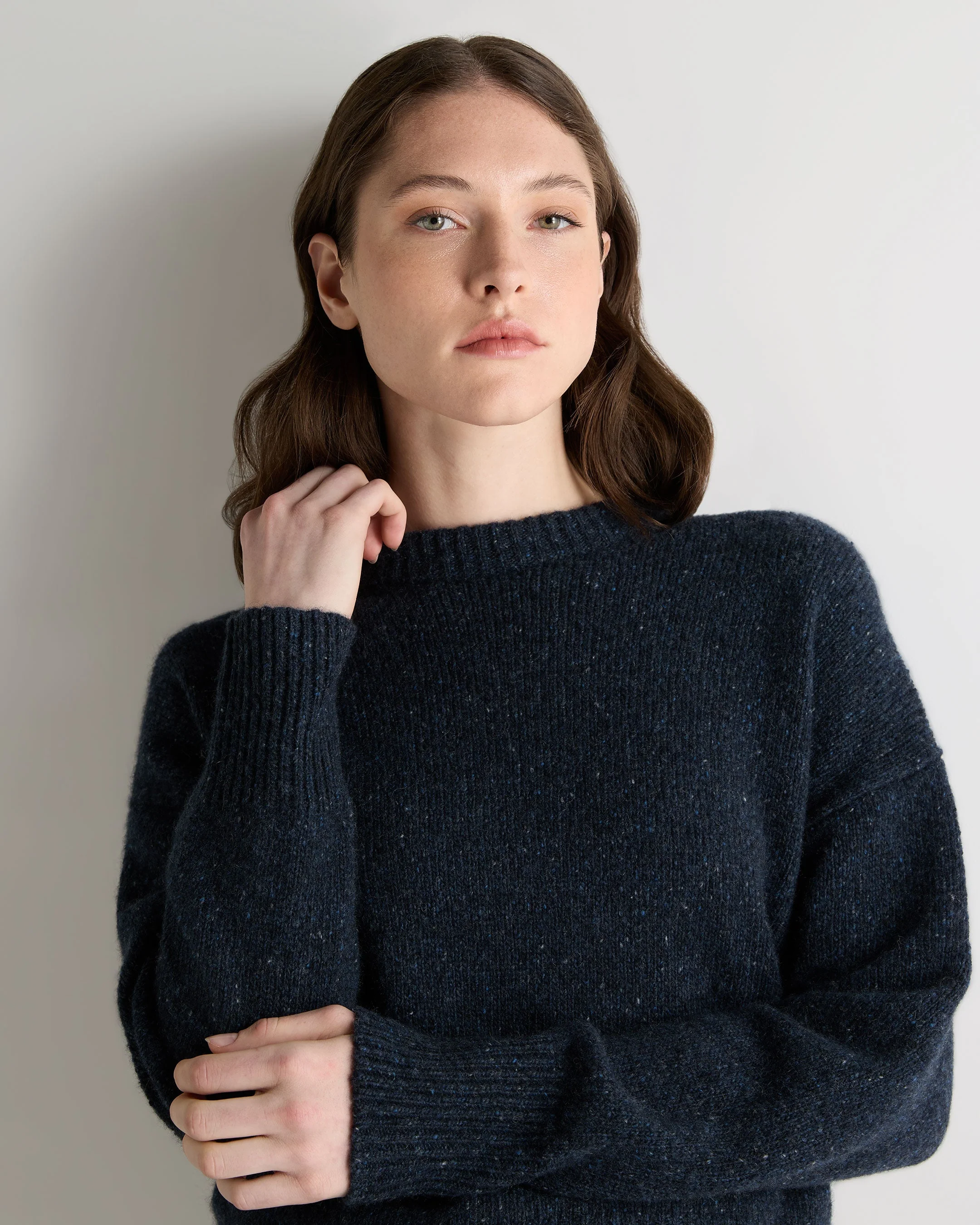 Women's Cropped Marl Cashmere Sweater Atlantic Blue Melange