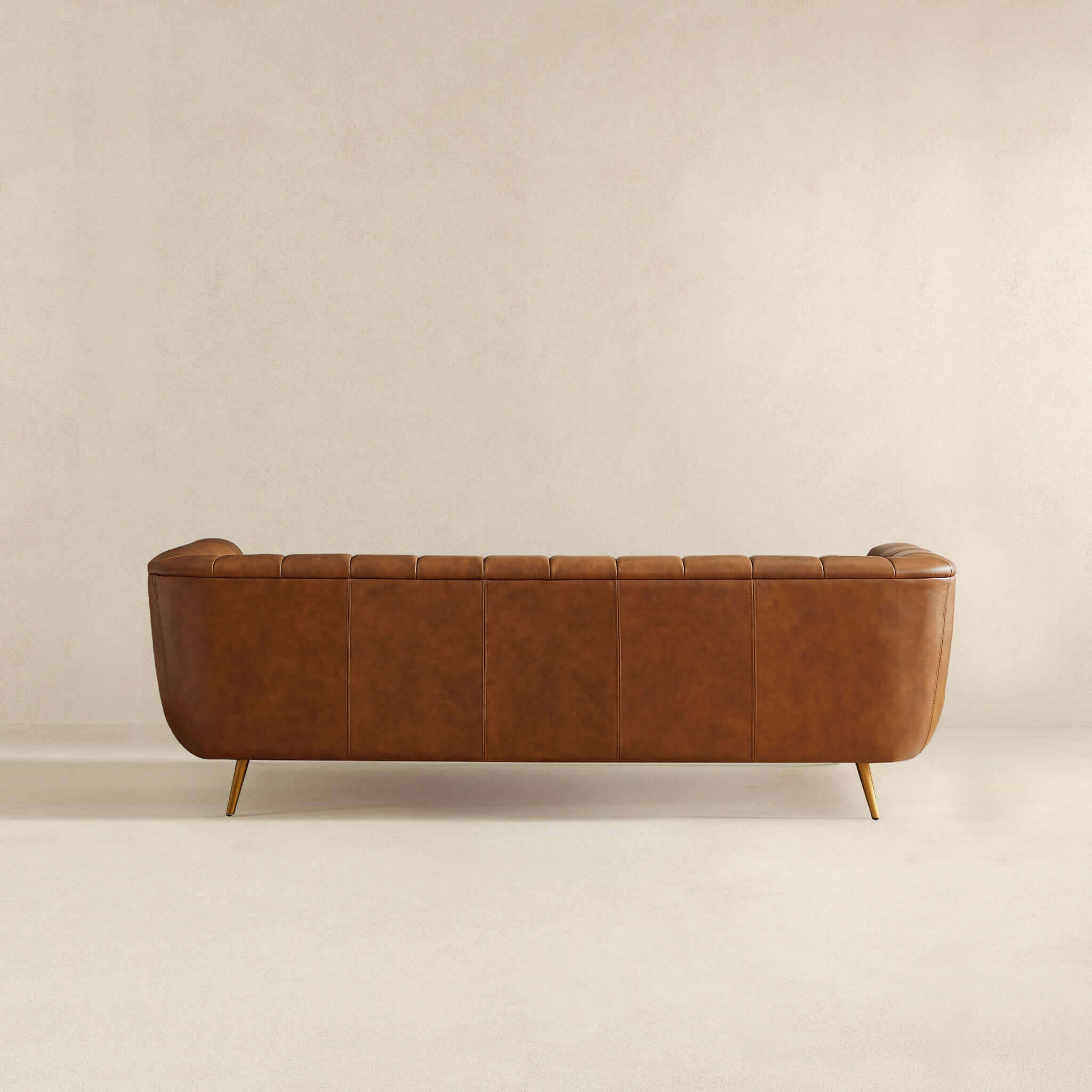 Ava Genuine Italian Cognac Leather Channel Tufted Sofa