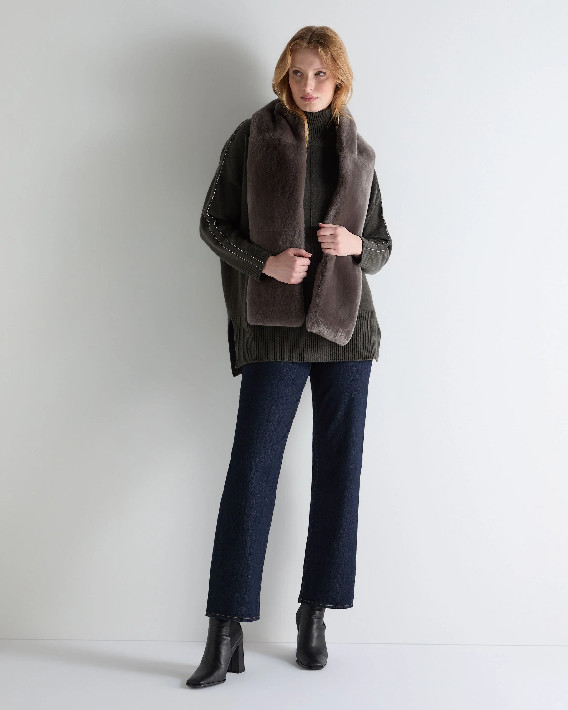 Women's Mock Neck Long Cashmere Sweater Arabica Khaki Green