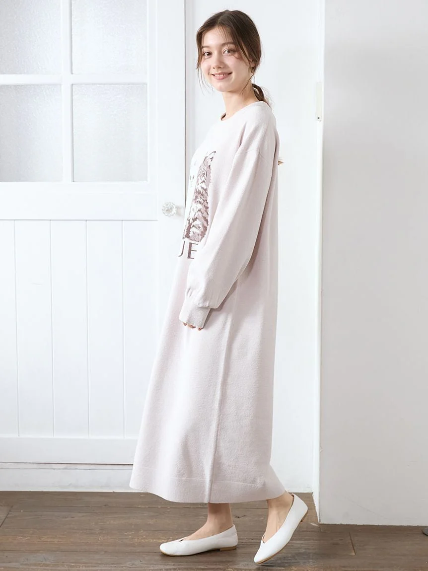 Airy Moco Twin Cats Jacquard Dress