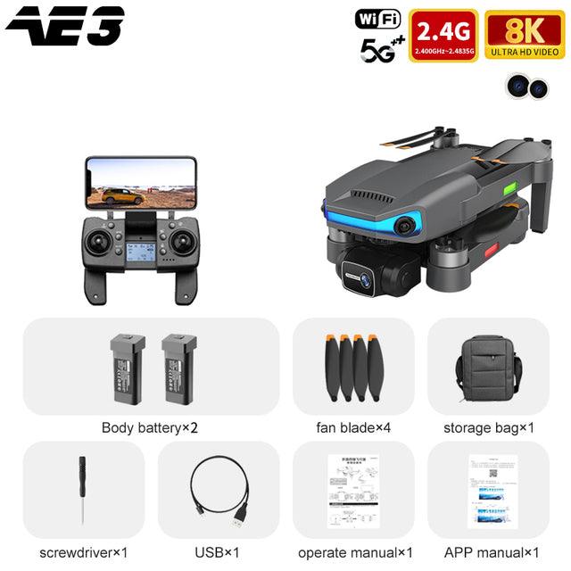 AE3 Pro Max Drone - 8K HD Dual Camera 6Axis EIS Gimbal 5G Wifi GPS FPV Folding RC Drones Quadcopter Professional Camera Drone