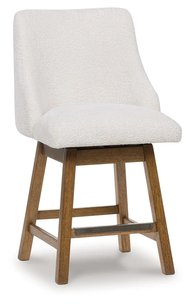 Cabalynn - Upholstered Swivel Barstool (Set of 2) - Oatmeal / Light Brown