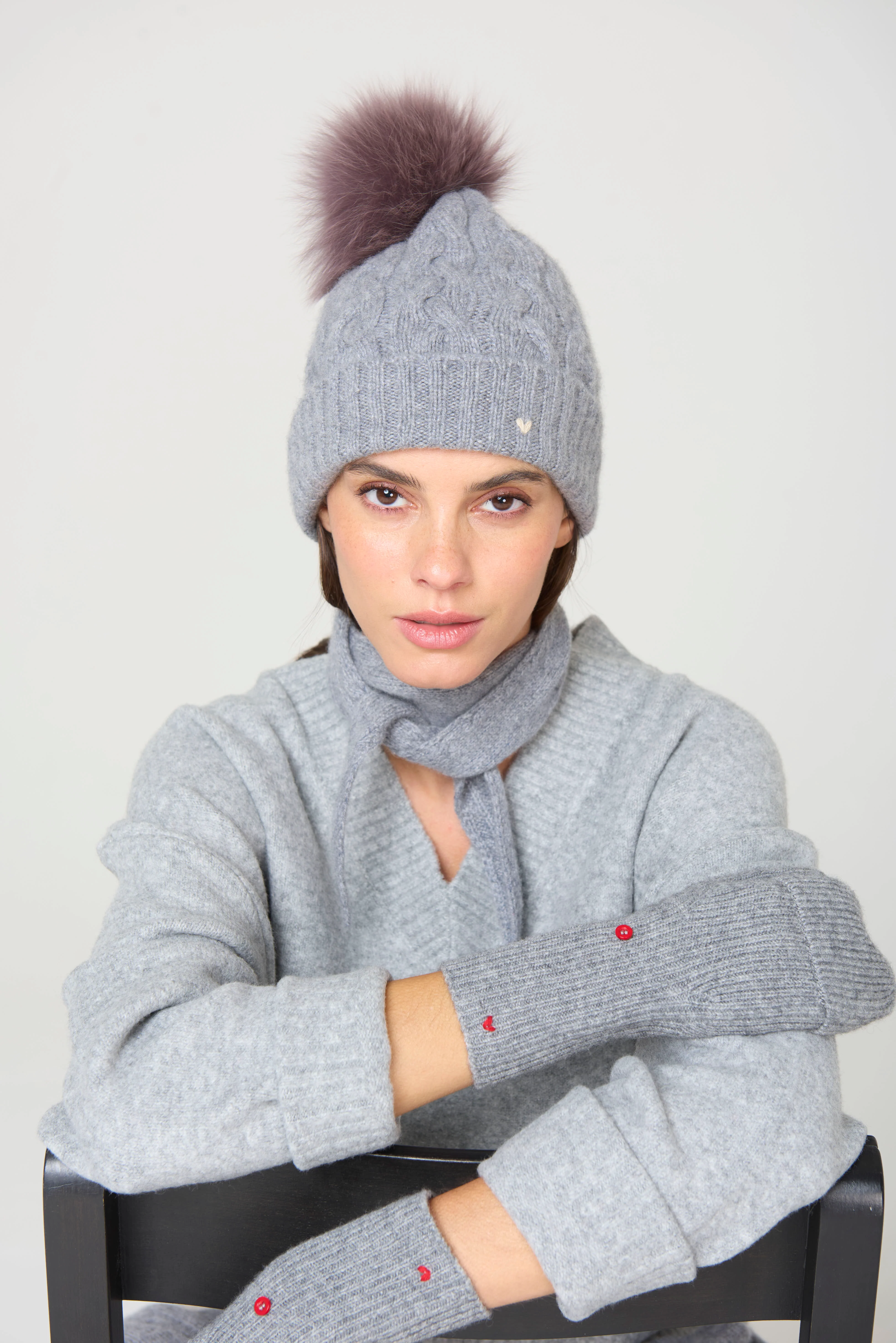 The Braid Beanie - Grey Melange / Purple