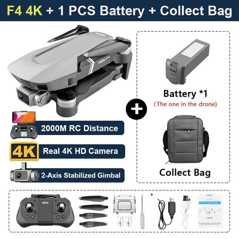 F4 Drone - 4K HD Professional 2-Axis Gimbal Brushless RC Dron GPS 5G WIFI 2KM Flight Distance FPV Foldable Quadcopter VS SG907 MAX Professional Camera Drone