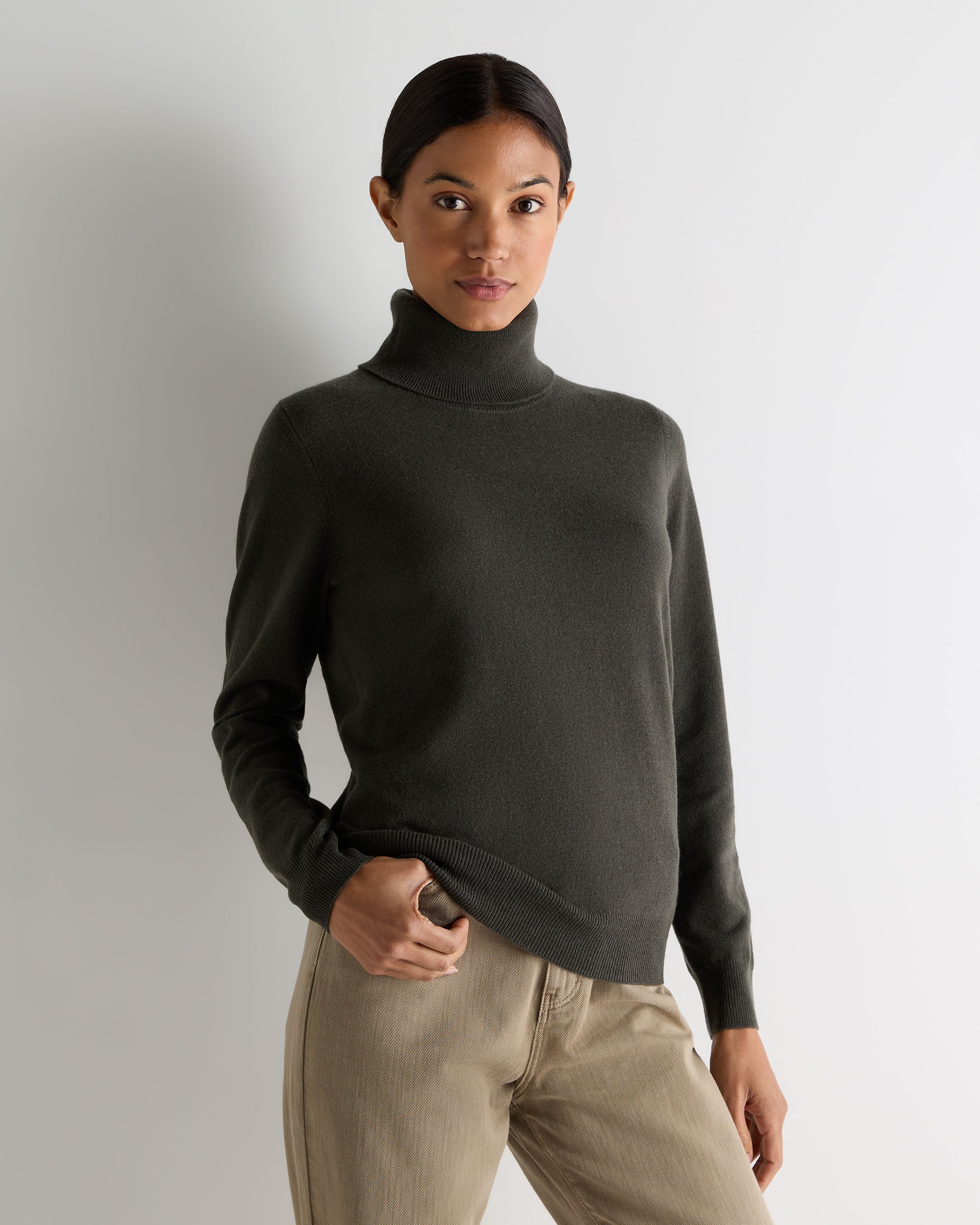 Women's Luna Turtle Neck Cashmere Sweater Arabica Khaki Green