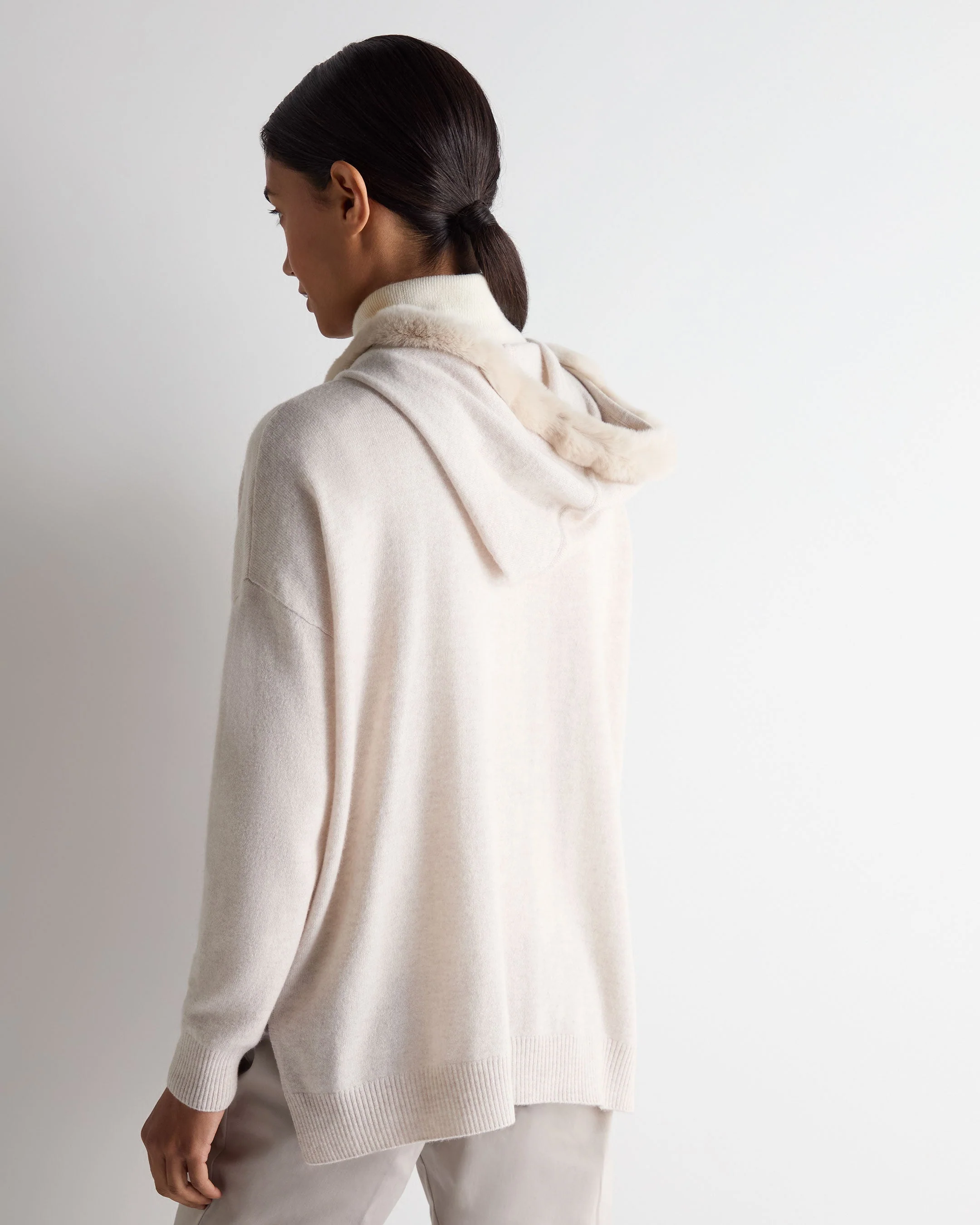 Women's Alicia Fur Trim Cashmere Hoodie Frost White